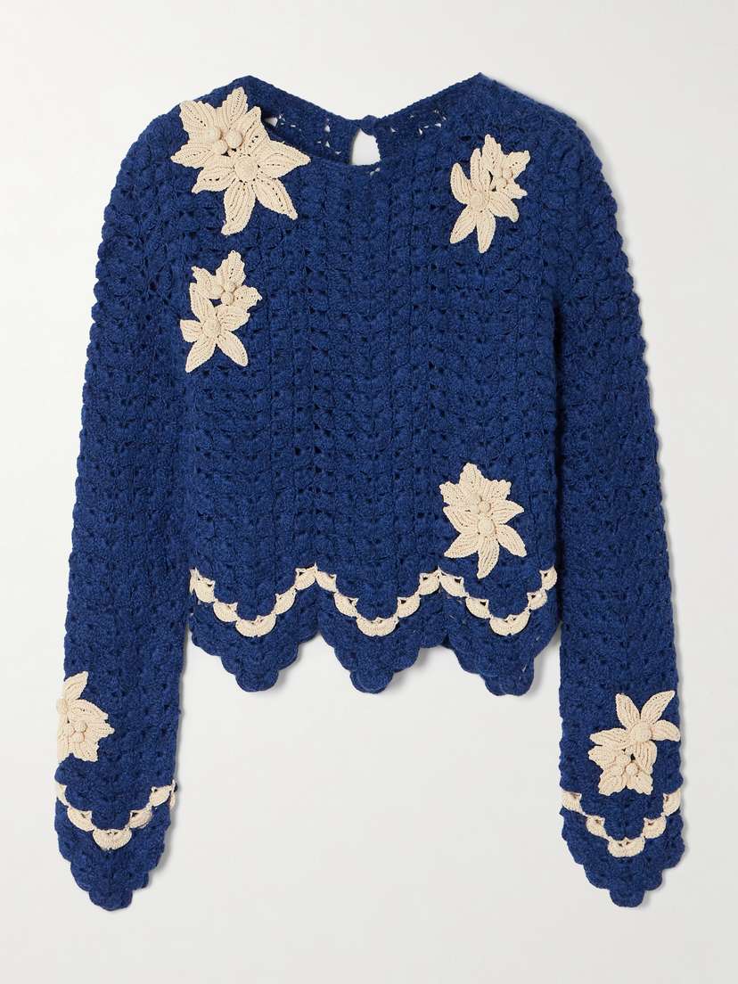 Agua by Agua Bendita + Escvdo Muhu Cropped Crocheted Alpaca Top