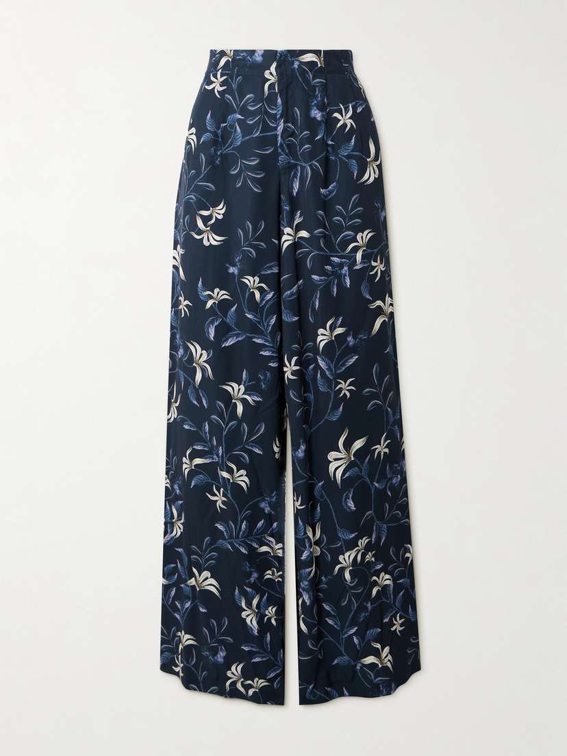 Agua by Agua Bendita Piñon Café Floral-print Recycled-twill Wide-leg Pants