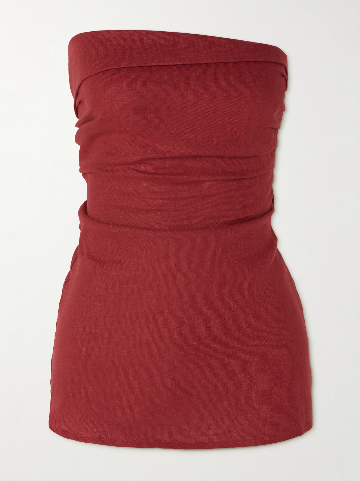 Faithfull Boe Strapless Shirred Linen Top In Red