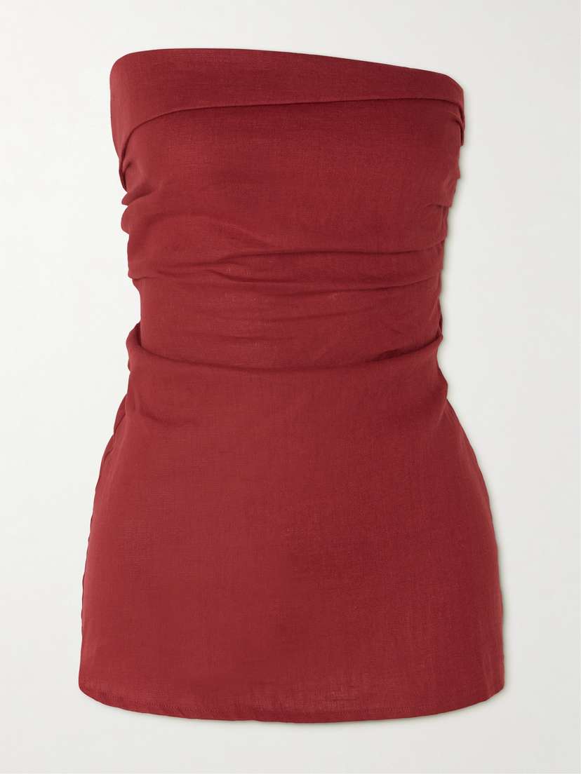Faithfull Boe Strapless Shirred Linen Top