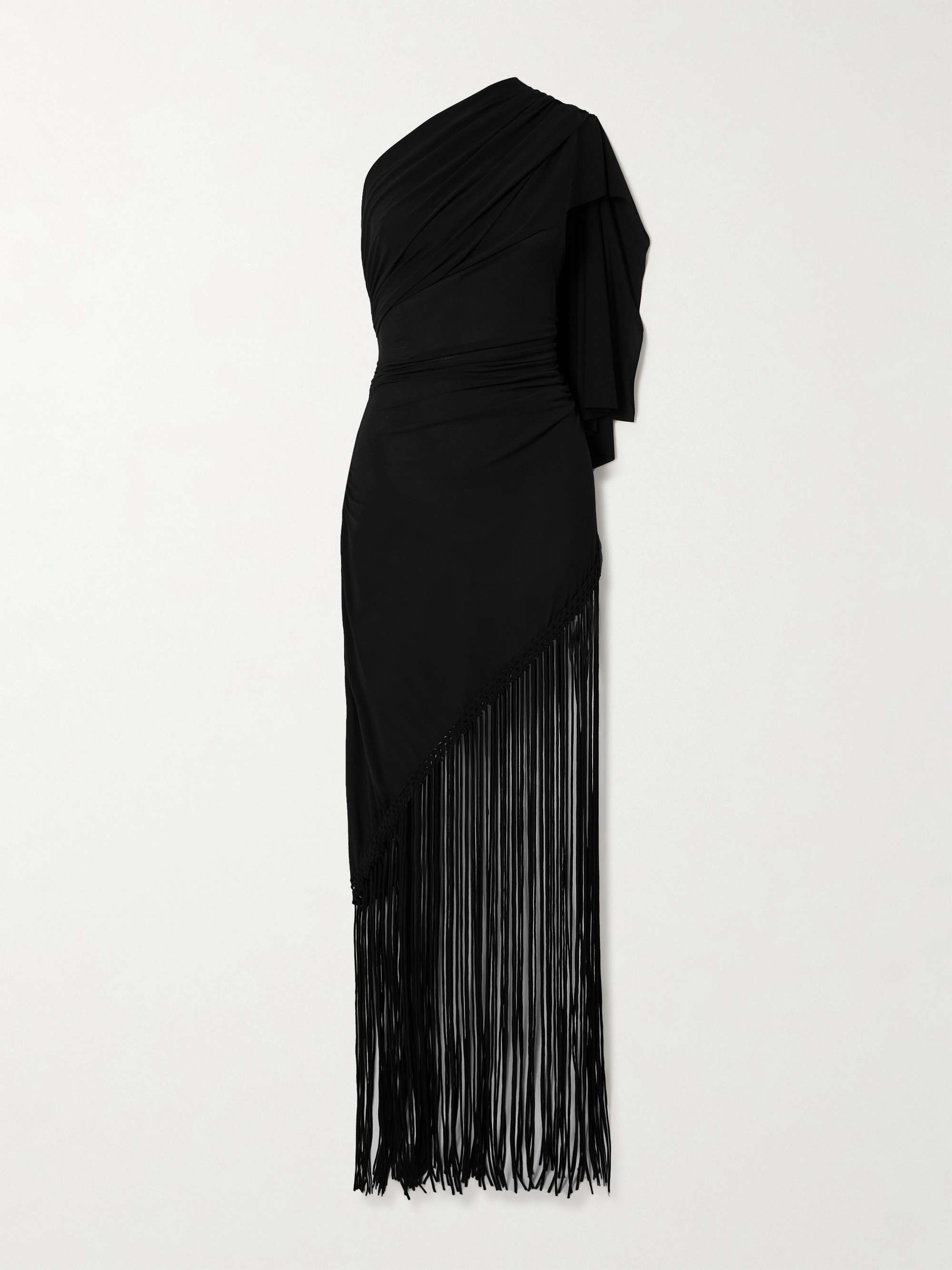 FAITHFULL Bijou one-shoulder fringed draped stretch recycled