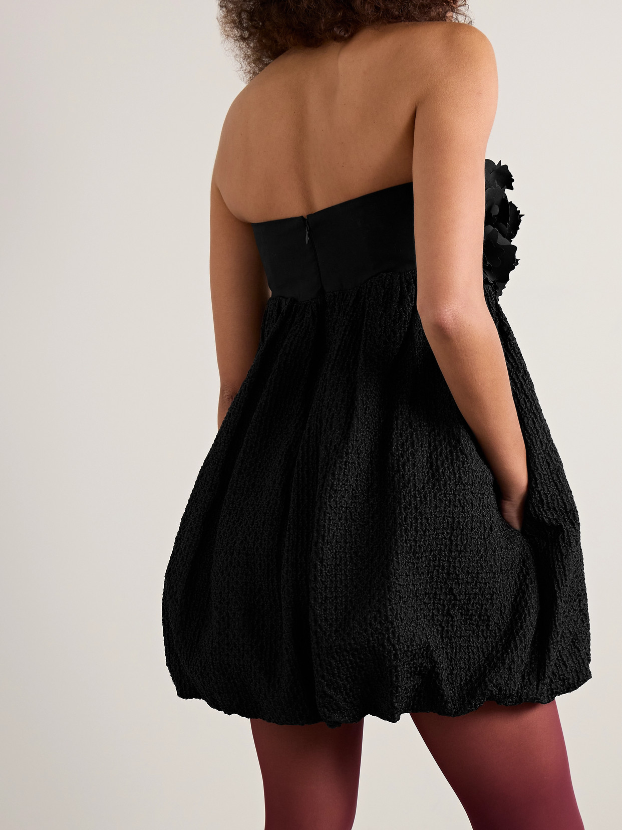 Kika Vargas Haidari Strapless Appliquéd Embroidered Cotton Mini Dress In Black