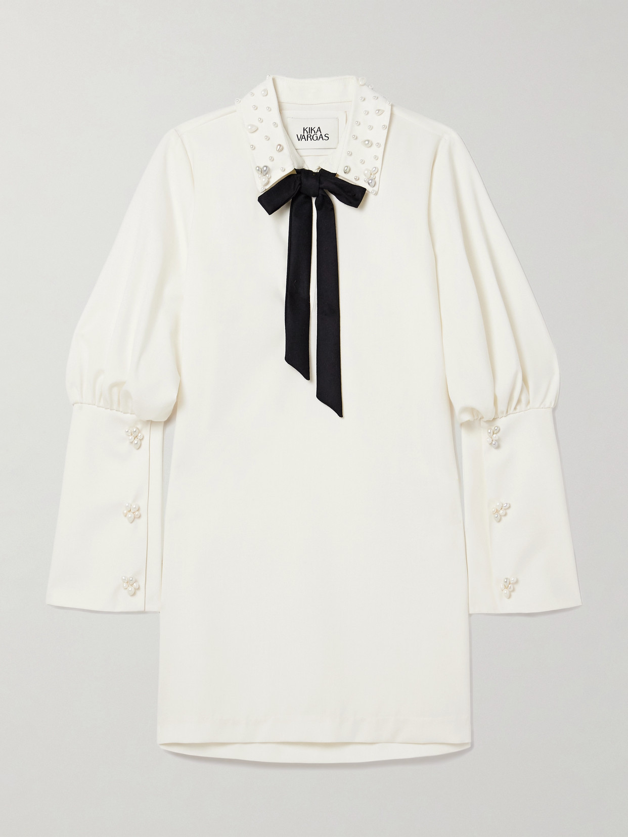 Kika Vargas Malala Tie-detailed Faux Pearl-embellished Crepe Mini Dress In White
