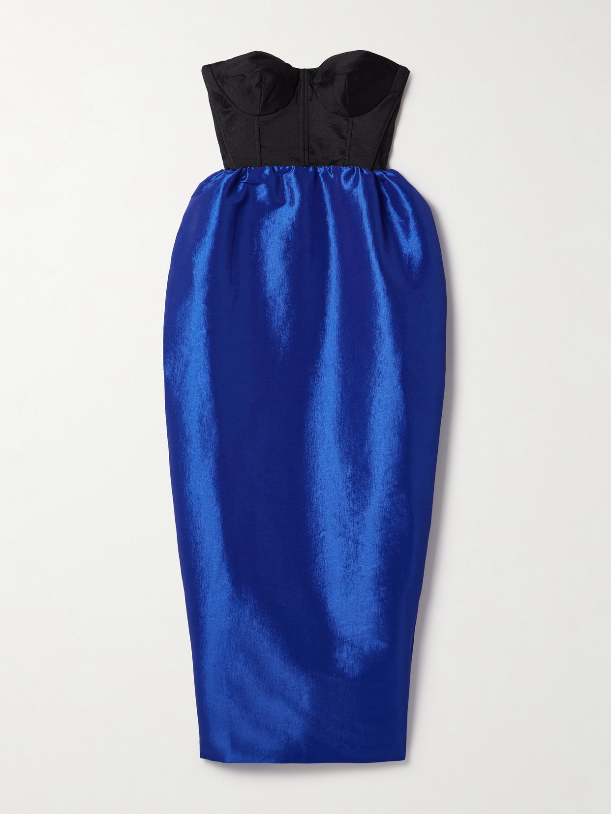 Kika Vargas Halima Strapless Two-tone Taffeta Midi Dress In Blue