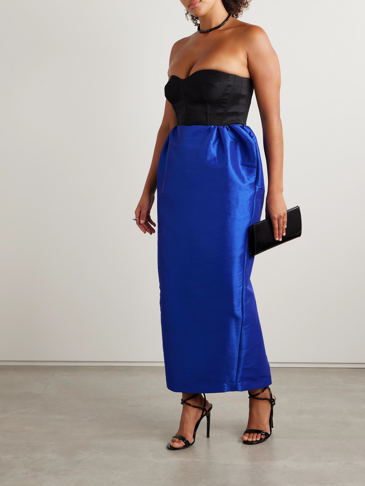 Kika Vargas Halima Strapless Two-tone Taffeta Midi Dress In Blue