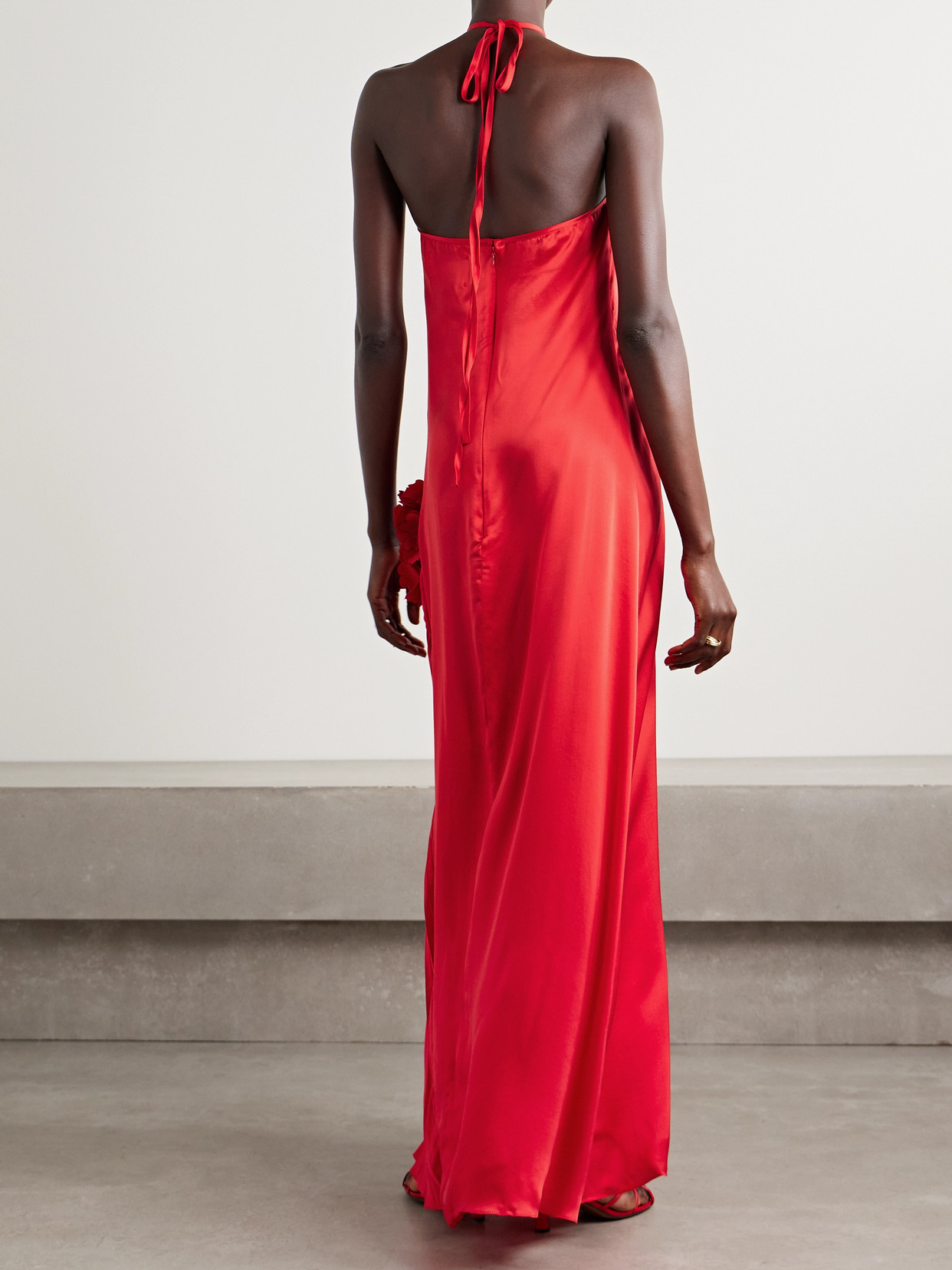 Kika Vargas Marsha Embellished Plissé-silk Maxi Dress In Red