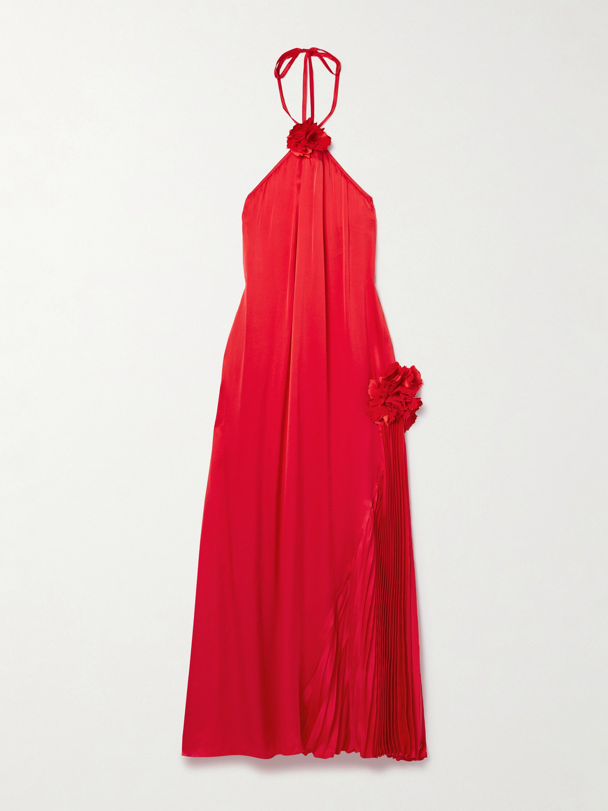 Kika Vargas Marsha Embellished Plissé-silk Maxi Dress In Red