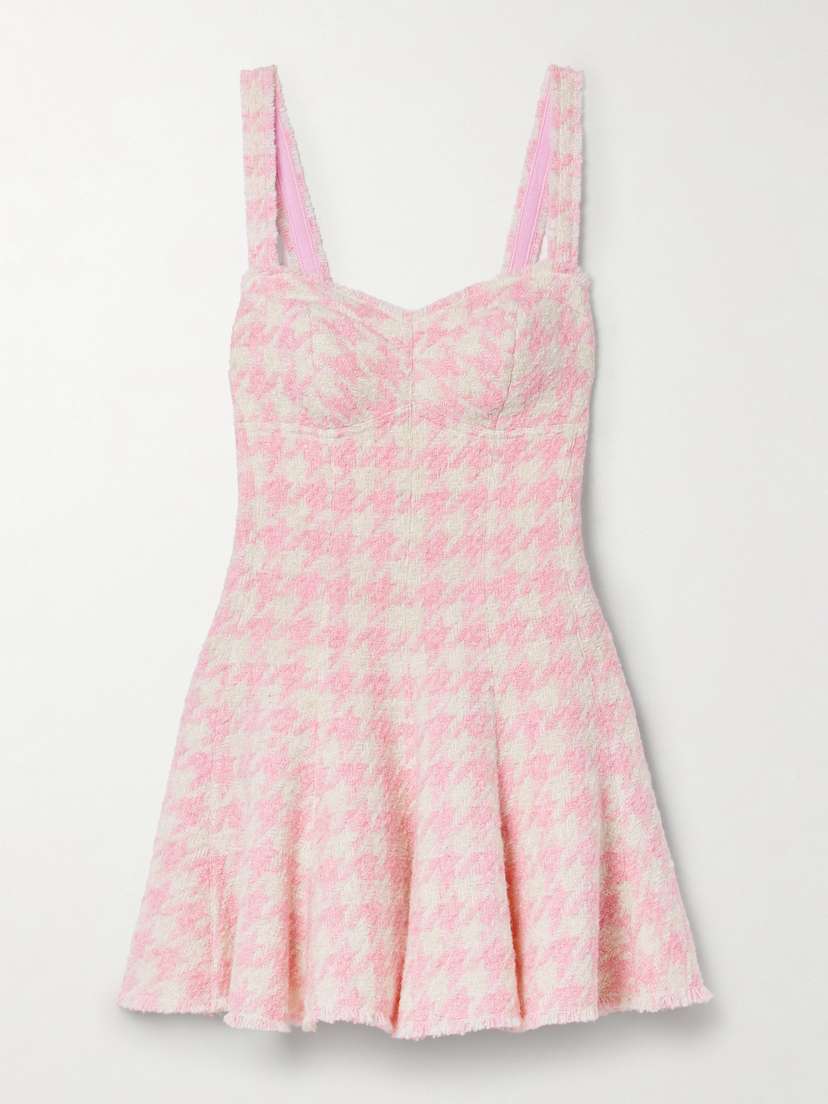 LoveShackFancy Josalie Frayed Metallic Houndstooth Tweed Mini Dress