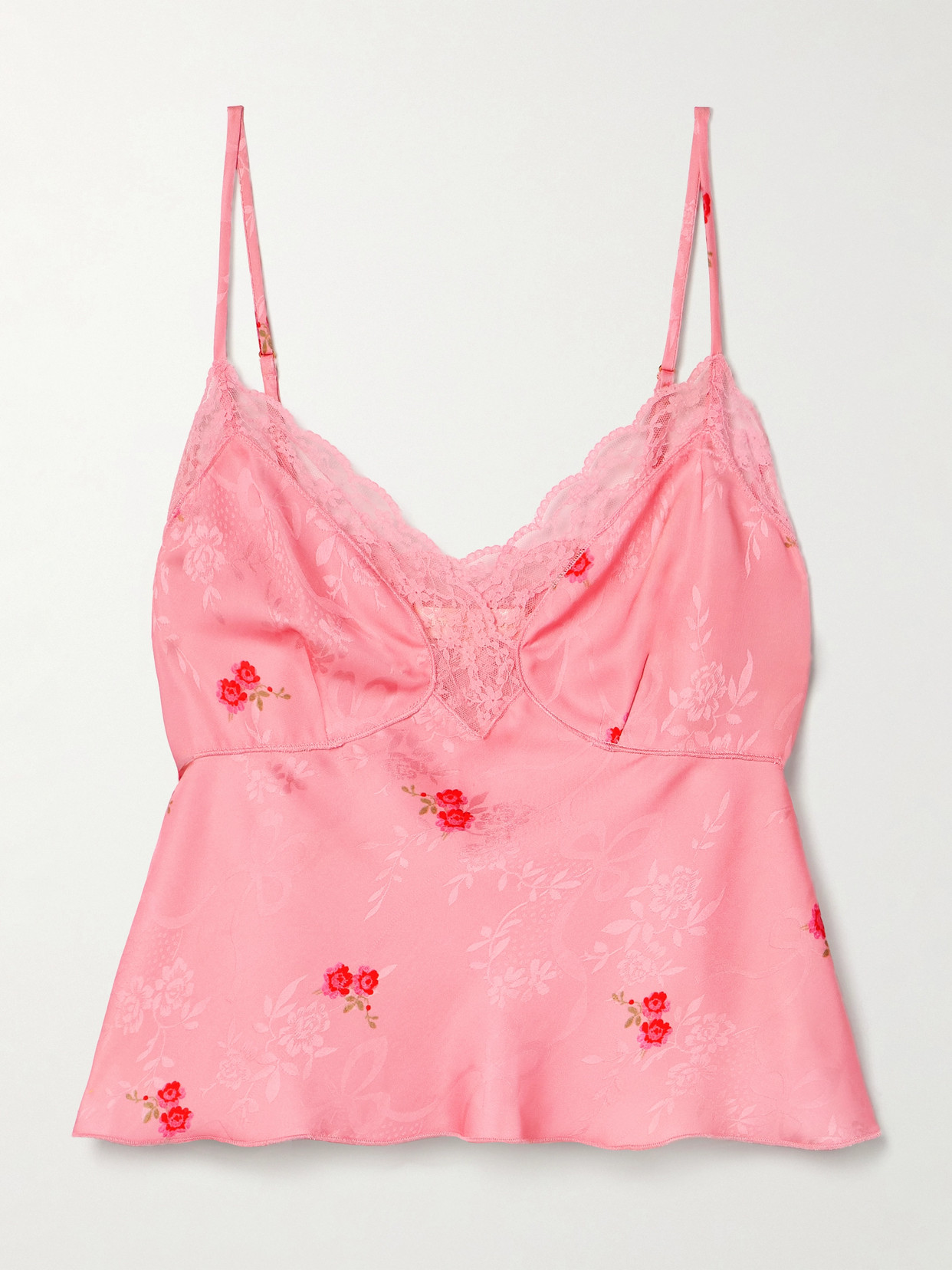 Loveshackfancy Fox Lace-trimmed Floral-print Satin-jacquard Camisole In Pink