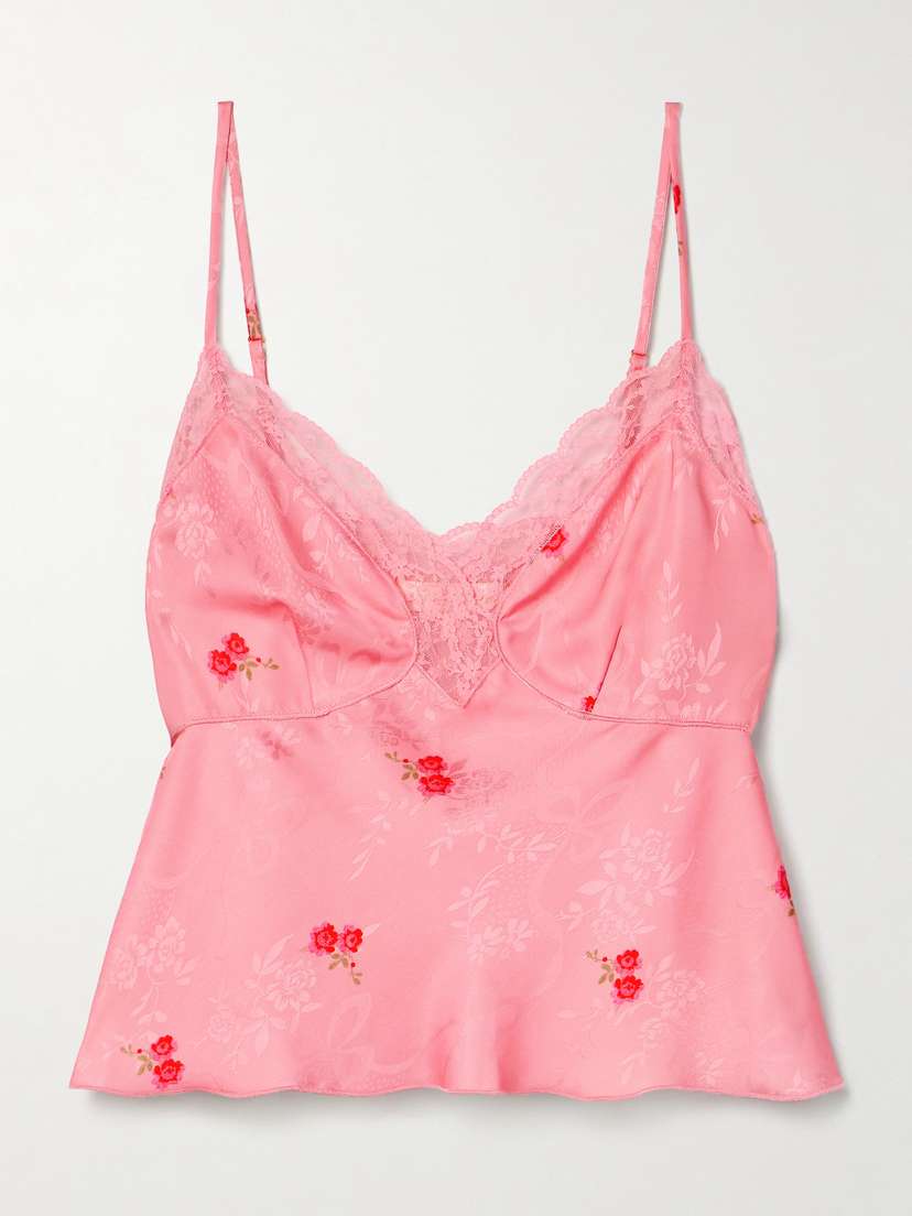 LoveShackFancy Fox Lace-trimmed Floral-print Satin-jacquard Camisole