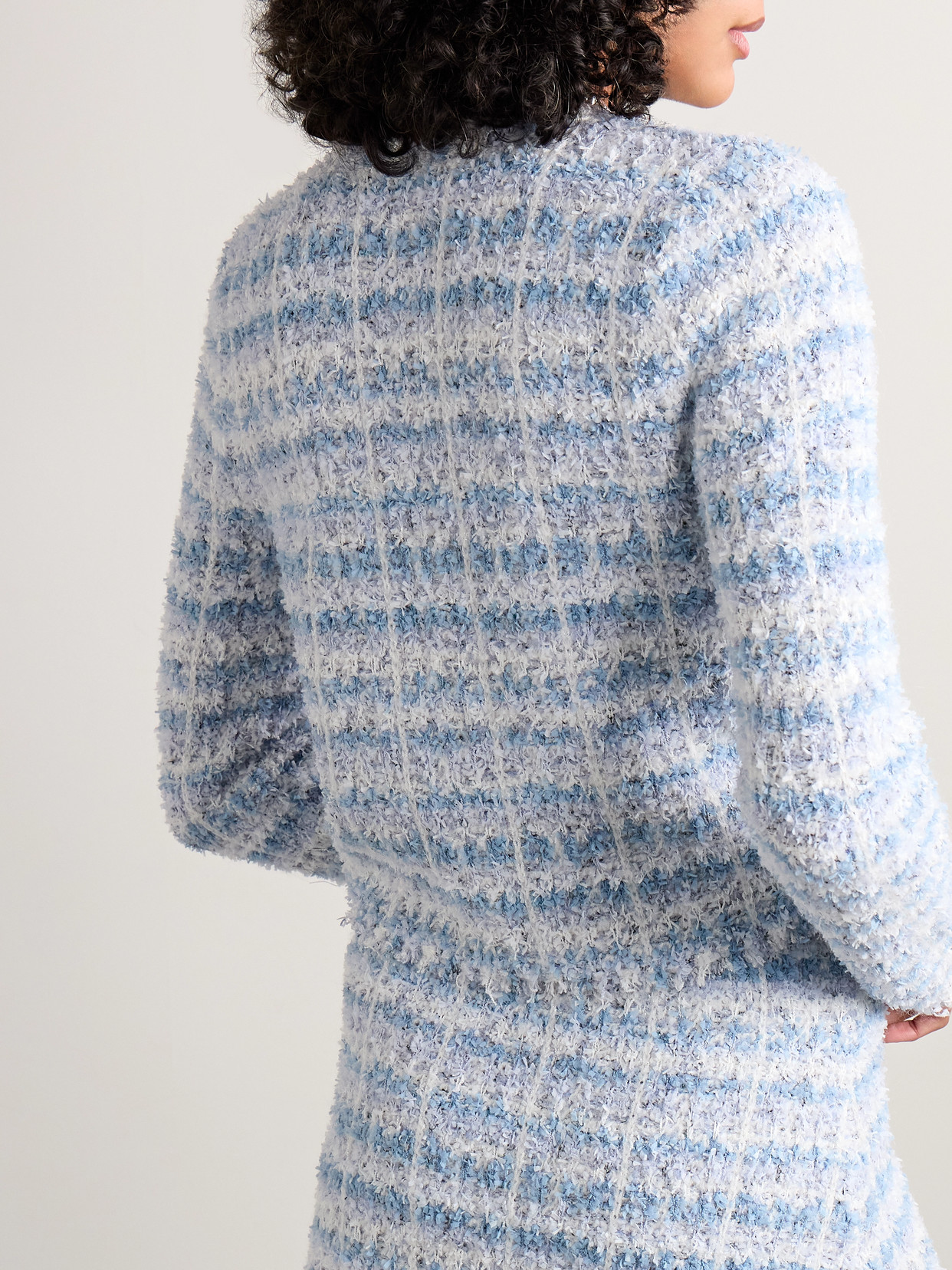 Loveshackfancy Spindle Checked Metallic Tweed Jacket In Blue