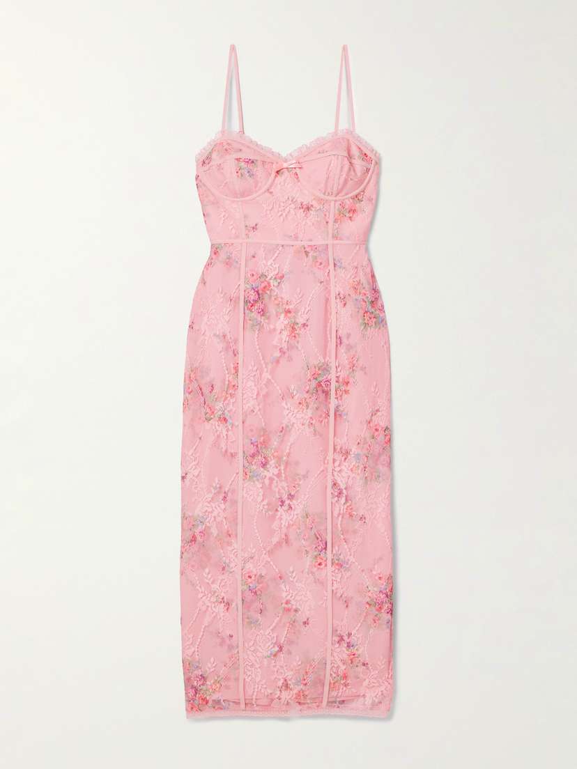 LoveShackFancy Tresor Crepe De Chine-trimmed Floral-print Lace Midi Dress