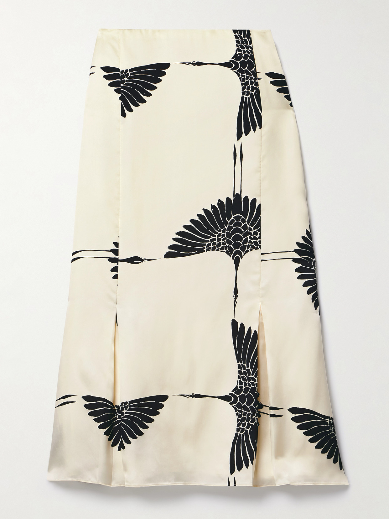 KHAITE - Levy Pleated Printed Satin Midi Skirt - Yellow