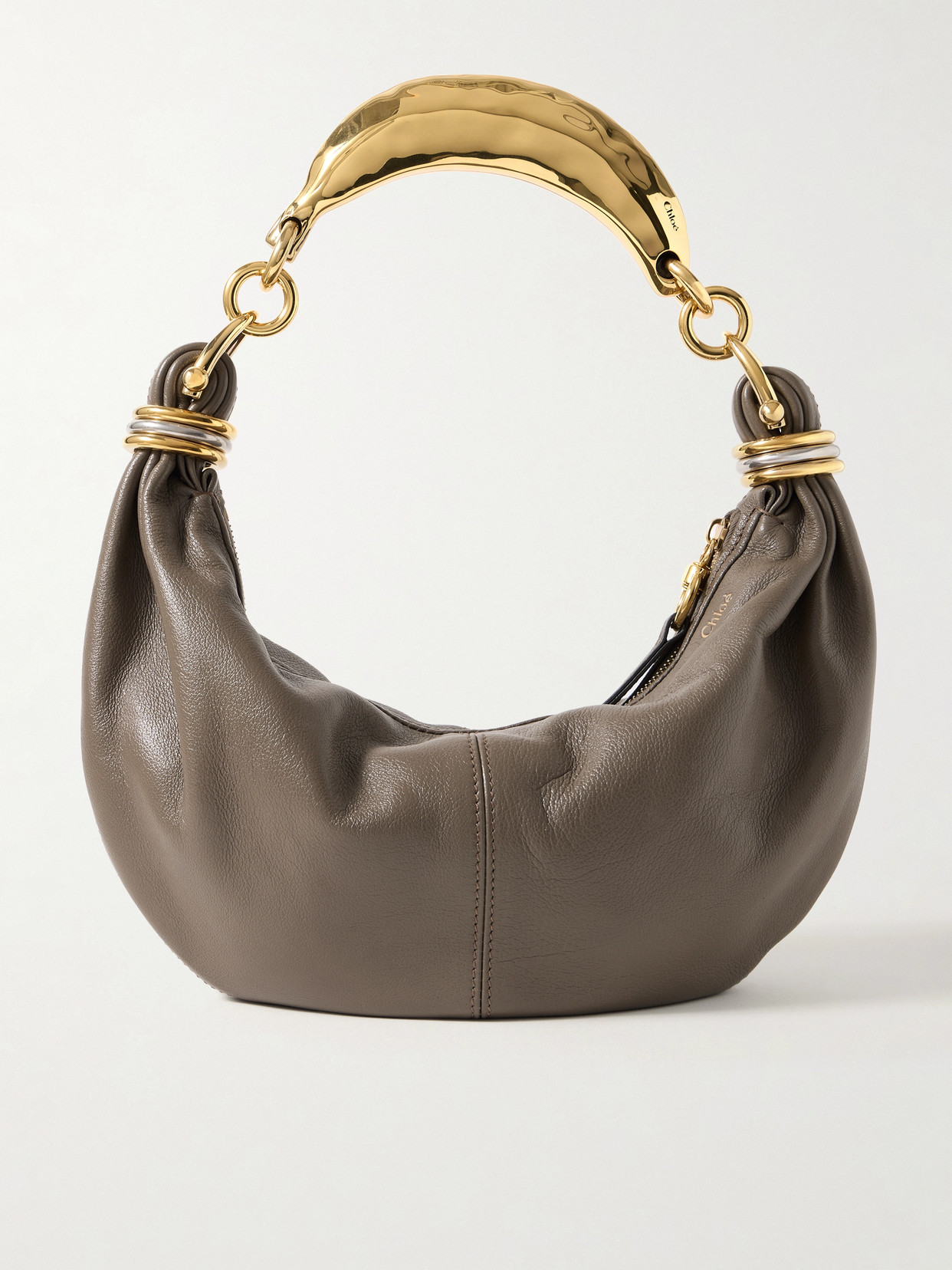 Chloé Bracelet Embellished Textured-leather Shoulder Bag In Brown