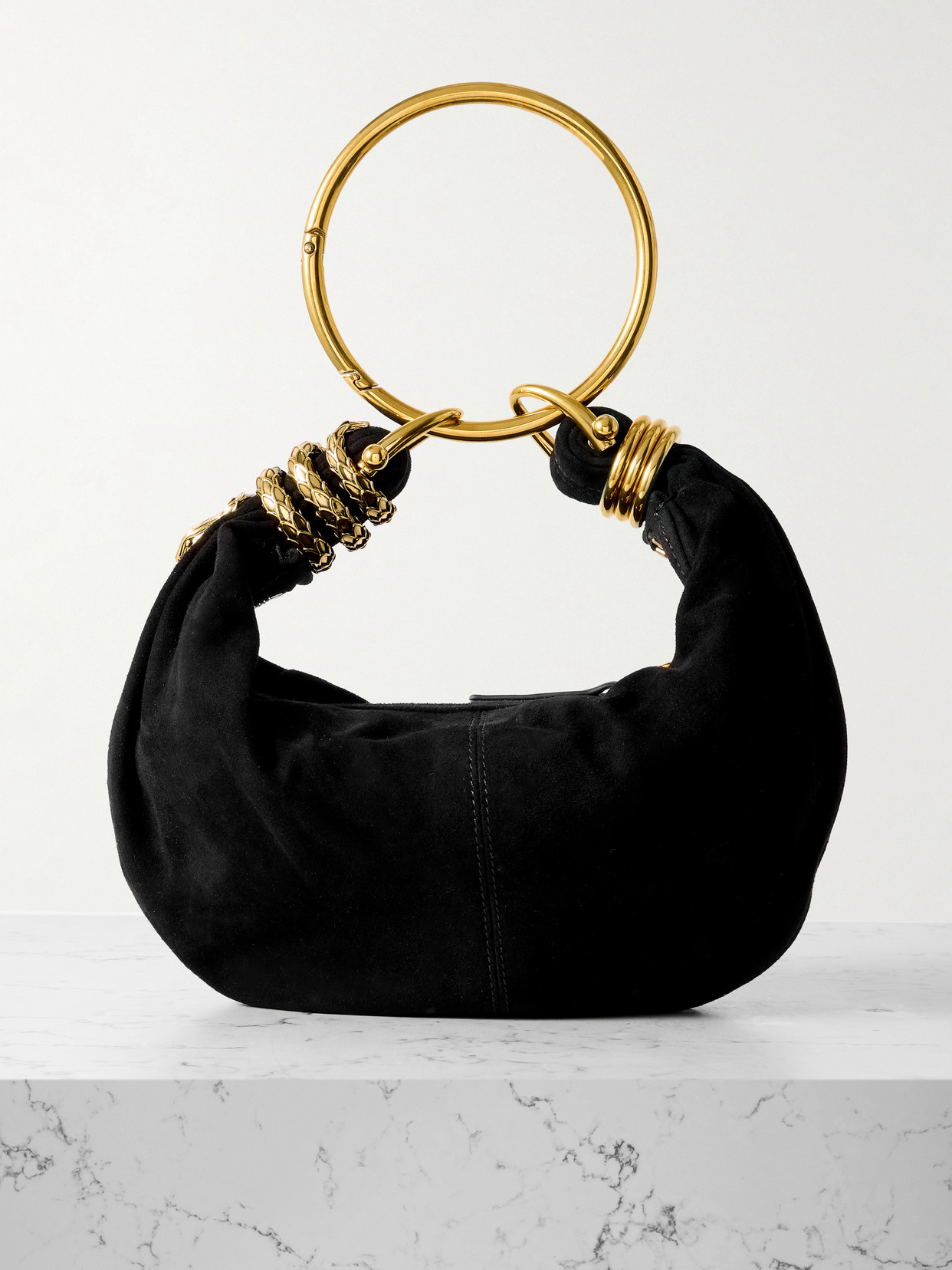 Chloé Embellished Suede Shoulder Bag In Black