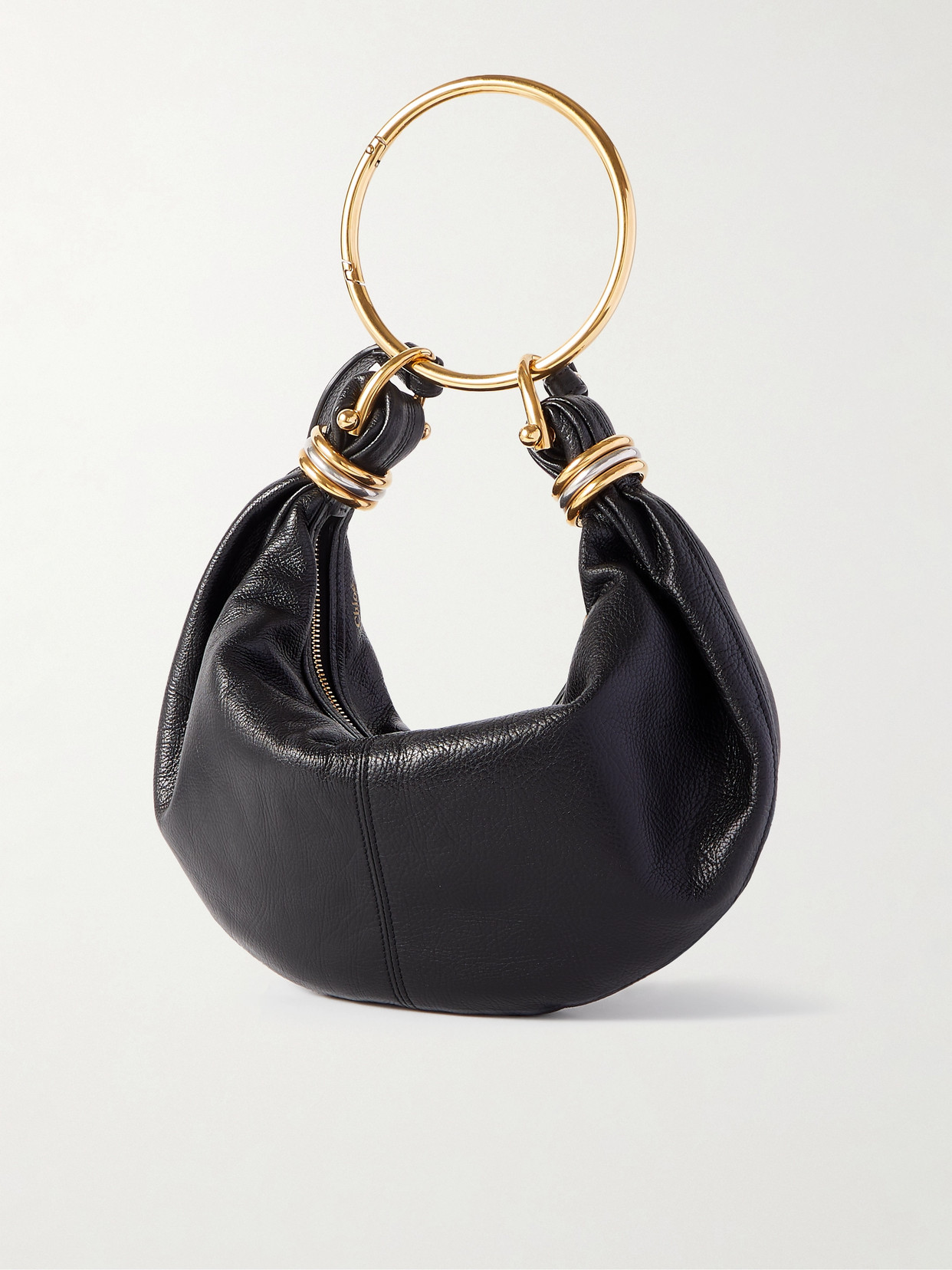 Chloé Bracelet Embellished Glossed Textured-leather Shoulder Bag In Black