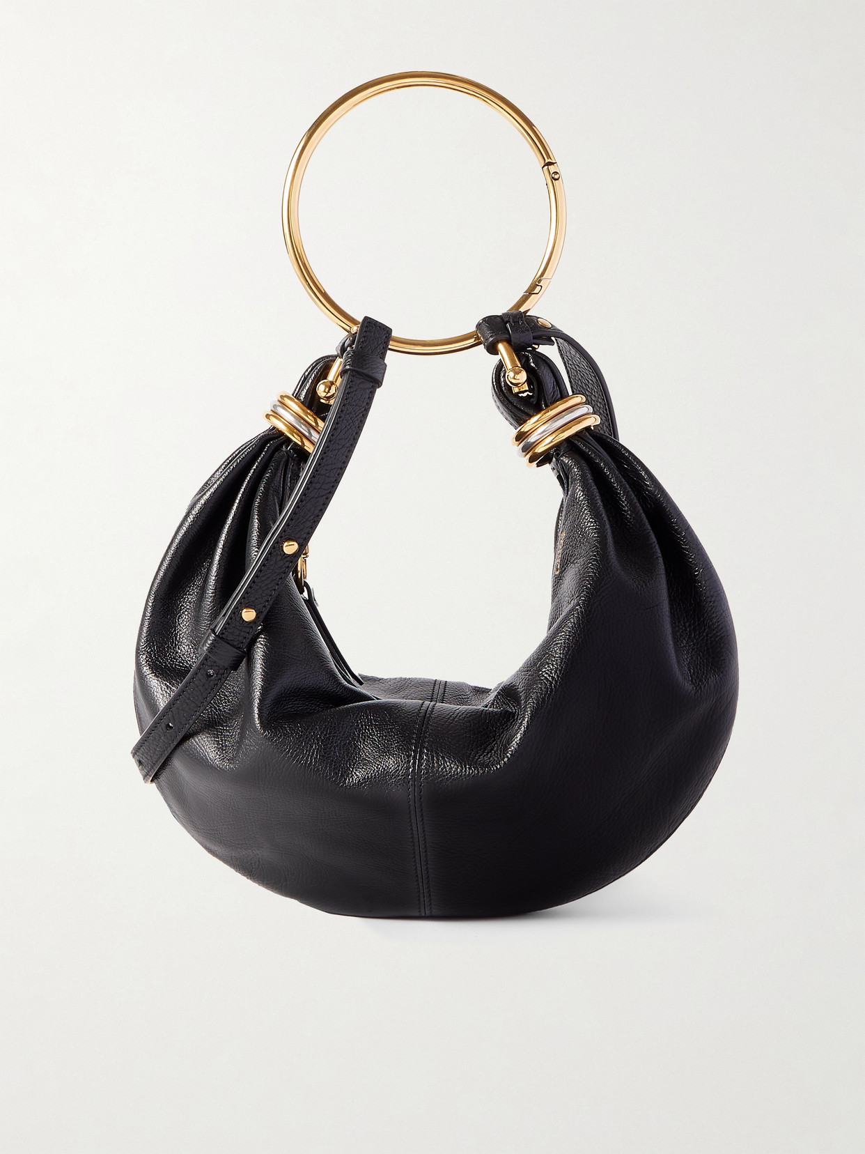 Chloé Bracelet Embellished Glossed Textured-leather Shoulder Bag In Black