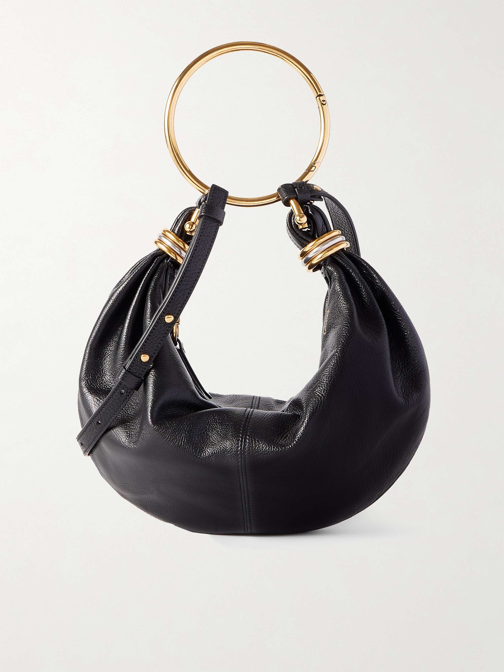 Bracelet embellished glossed textured leather shoulder bag black One Size