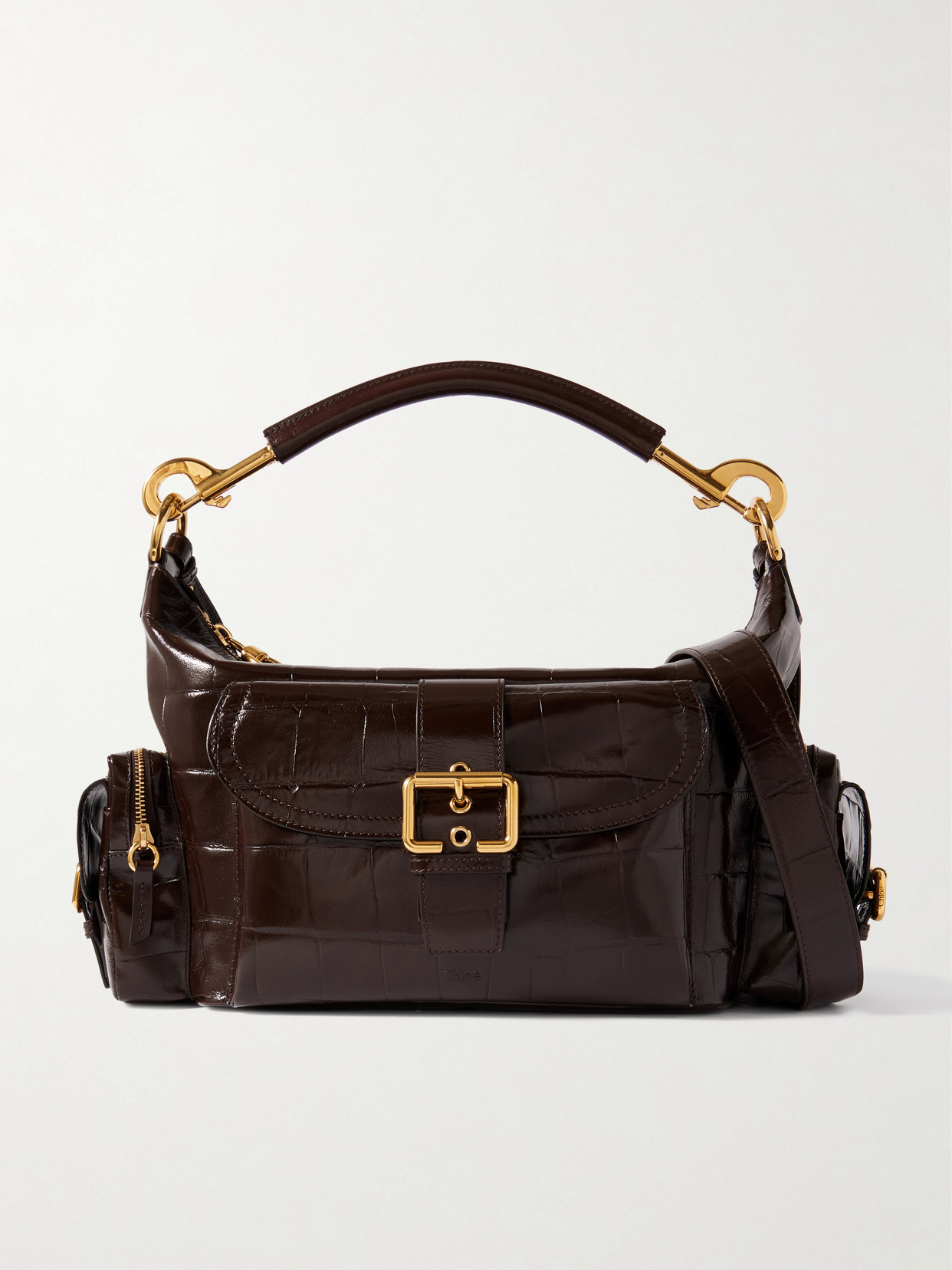Chloé - Camera Glossed Textured-leather Shoulder Bag - Brown