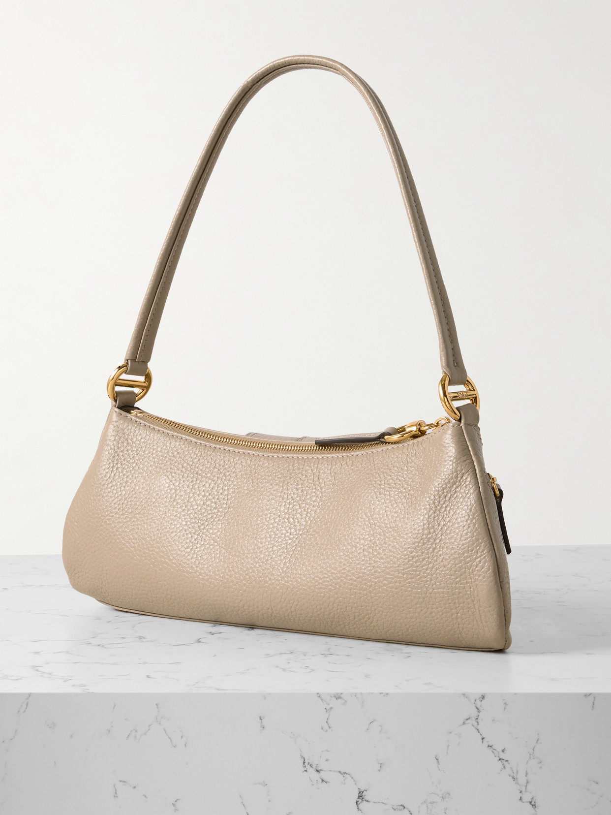 Shop Chloé The 99 Embellished Textured-leather Shoulder Bag In Gray