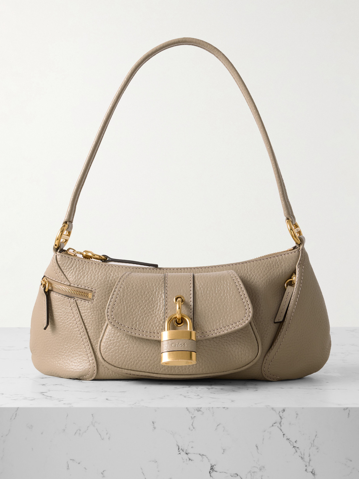 Shop Chloé The 99 Embellished Textured-leather Shoulder Bag In Gray