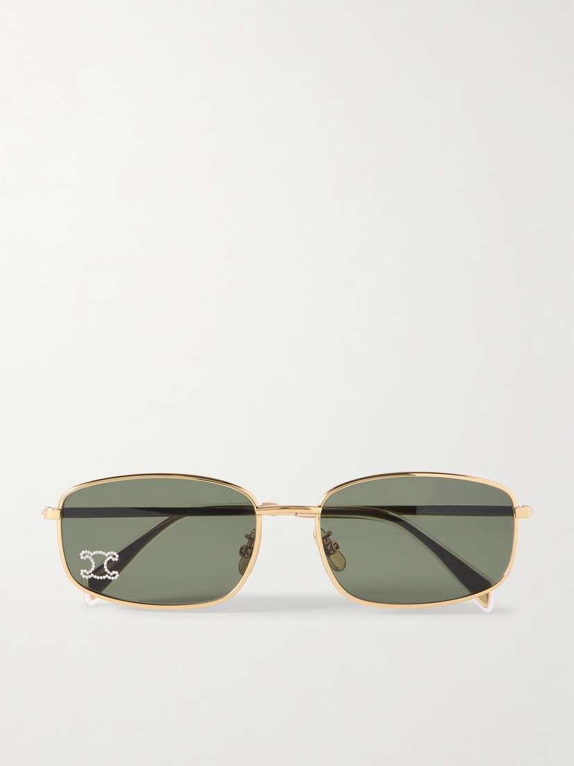CELINE Eyewear Triomphe Crystal-embellished Square-frame Gold-tone Sunglasses