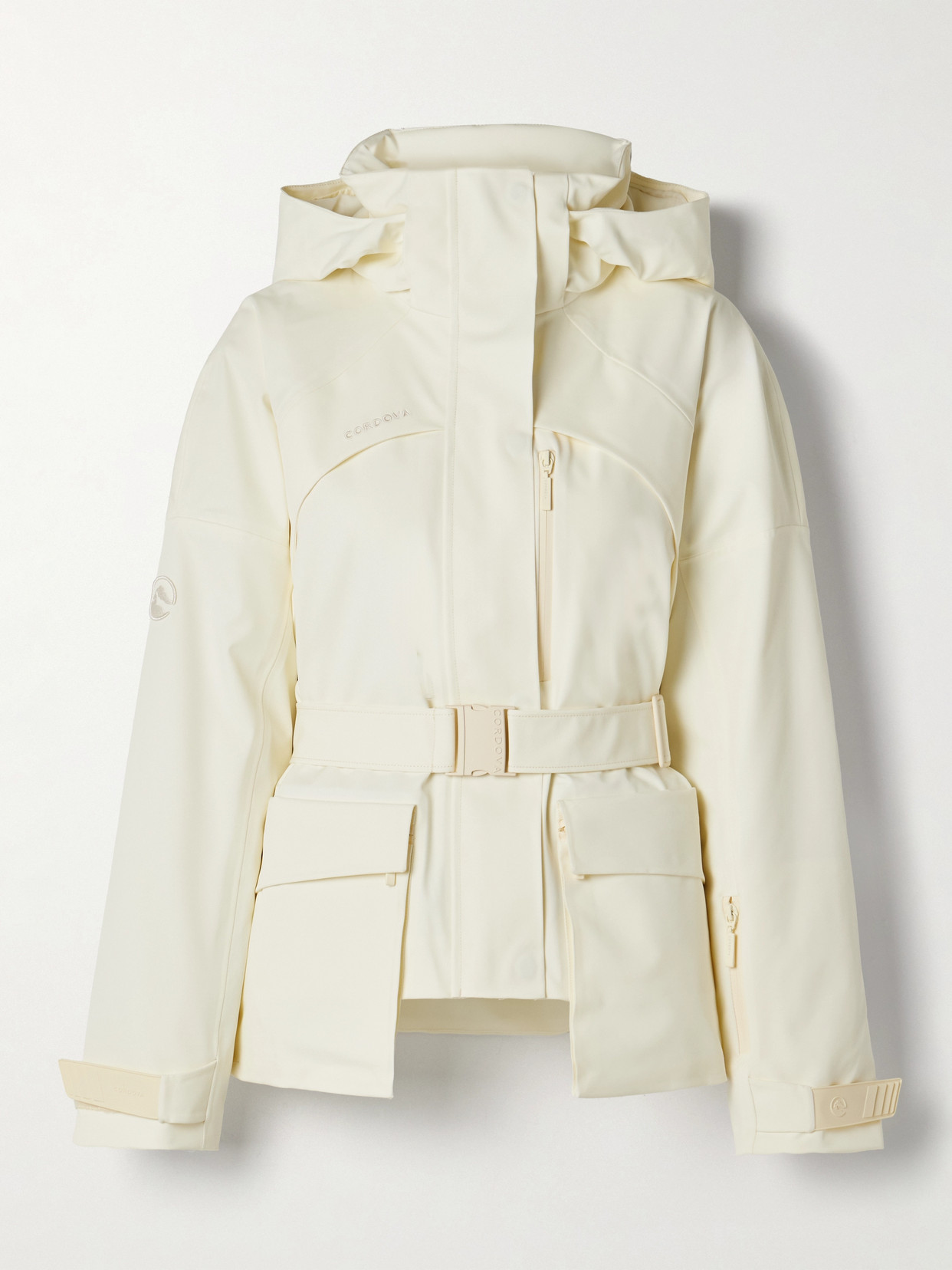 Cordova Tignes Hooded Belted Ski Jacket In Off-white