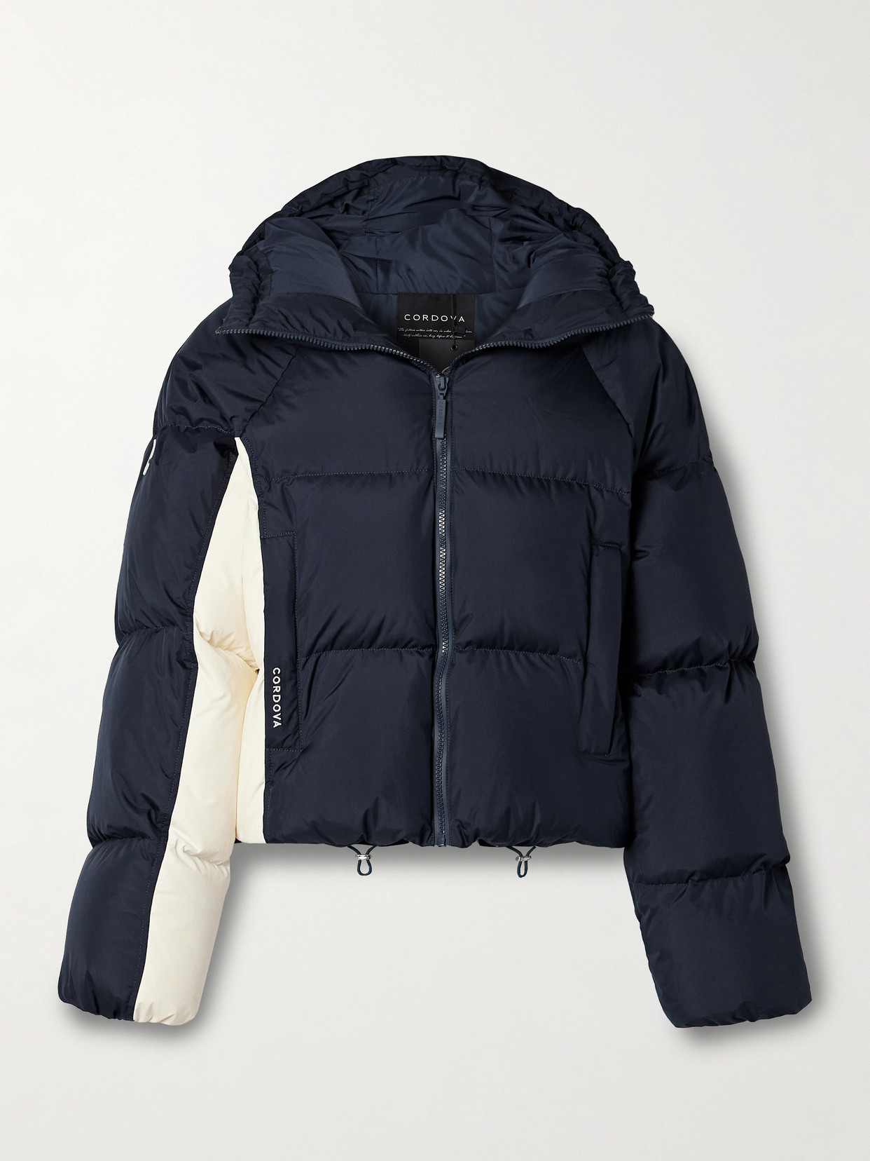 Cordova Furano Hooded Two-tone Quilted Down Ski Jacket In Blue