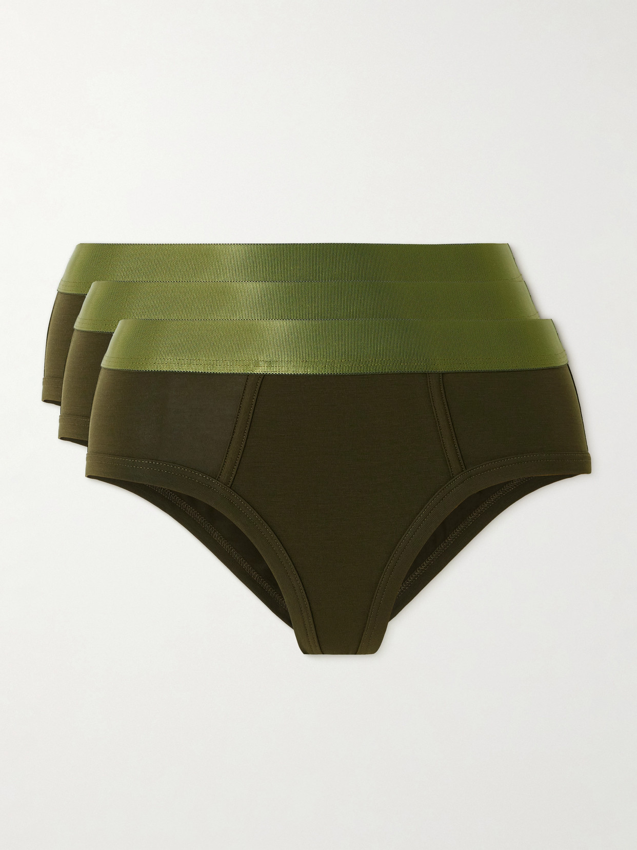 Cdlp Set Of Three Stretch-tencel Lyocell Briefs In Green