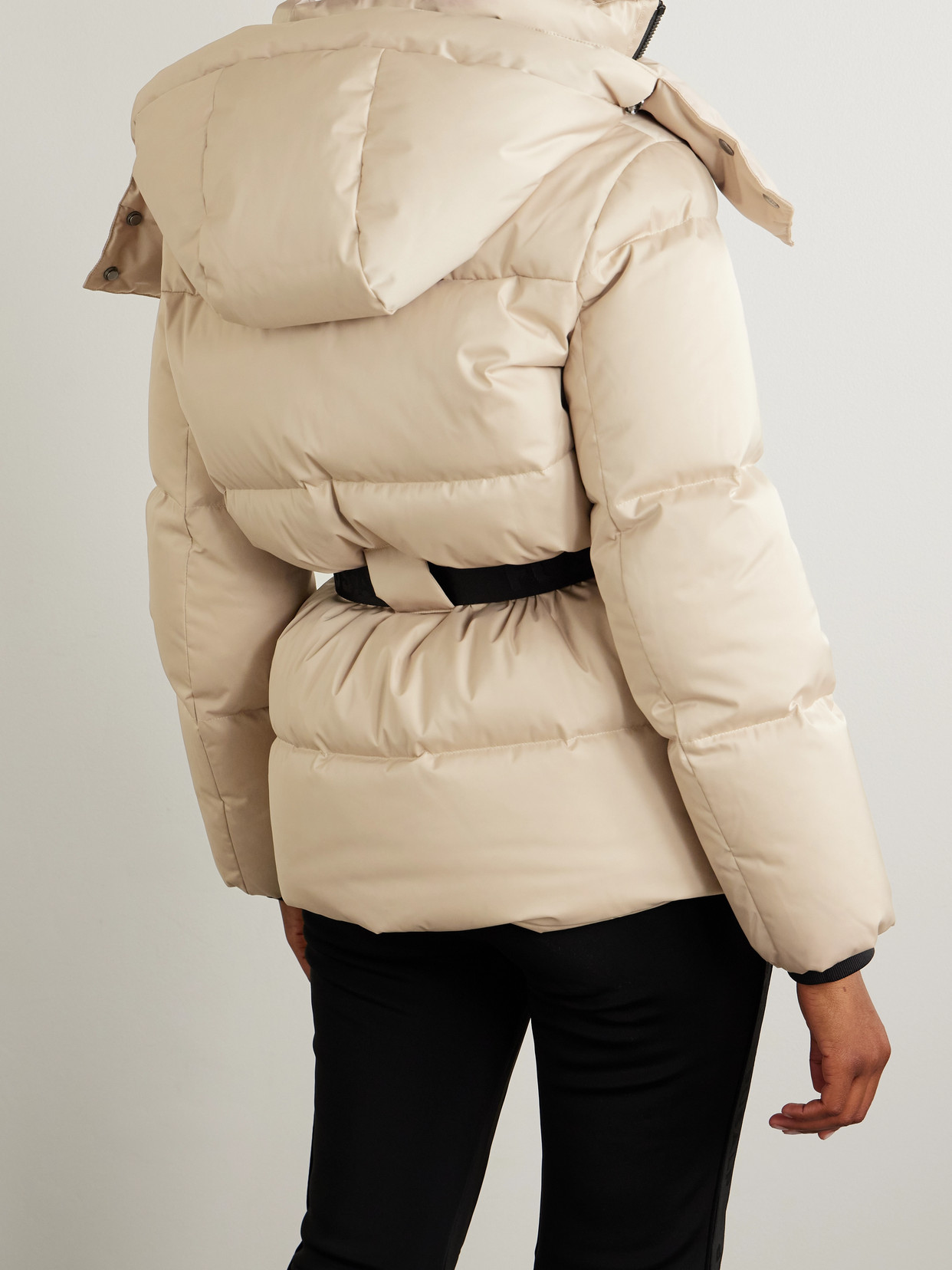 Fusalp Oria Belted Hooded Quilted Down Ski Jacket In Neutrals