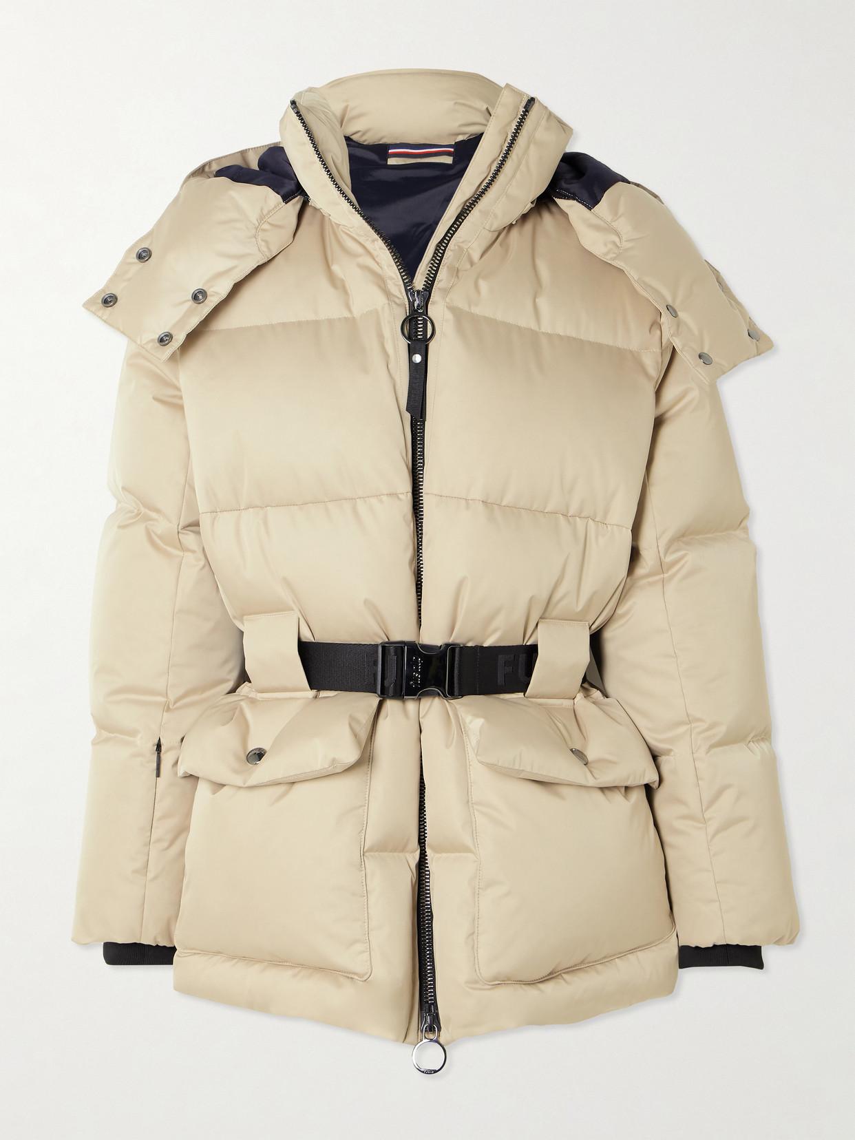 Fusalp Oria Belted Hooded Quilted Down Ski Jacket In Neutrals