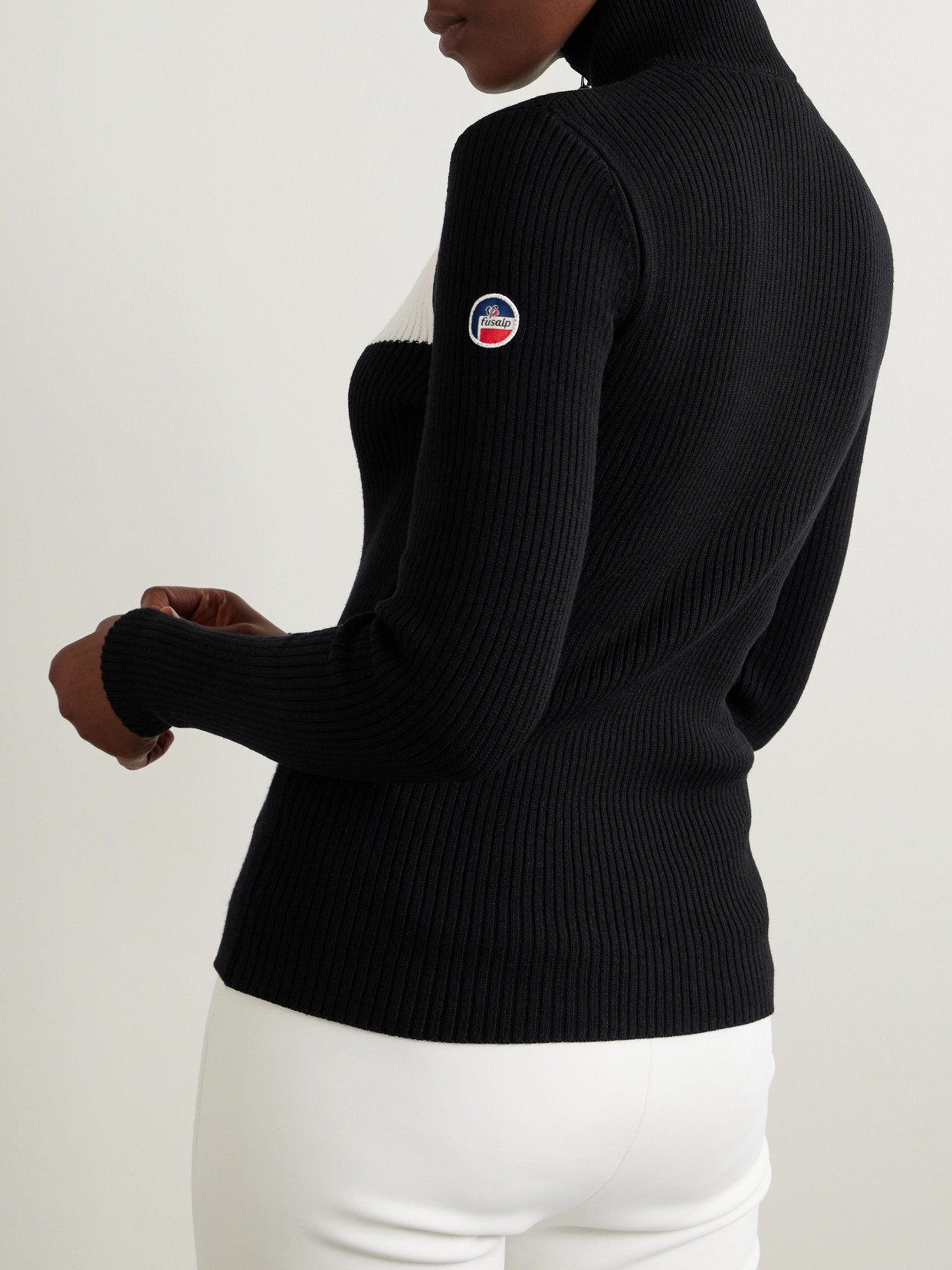 Fusalp Andromede Striped Ribbed-knit Half-zip Sweater In Black