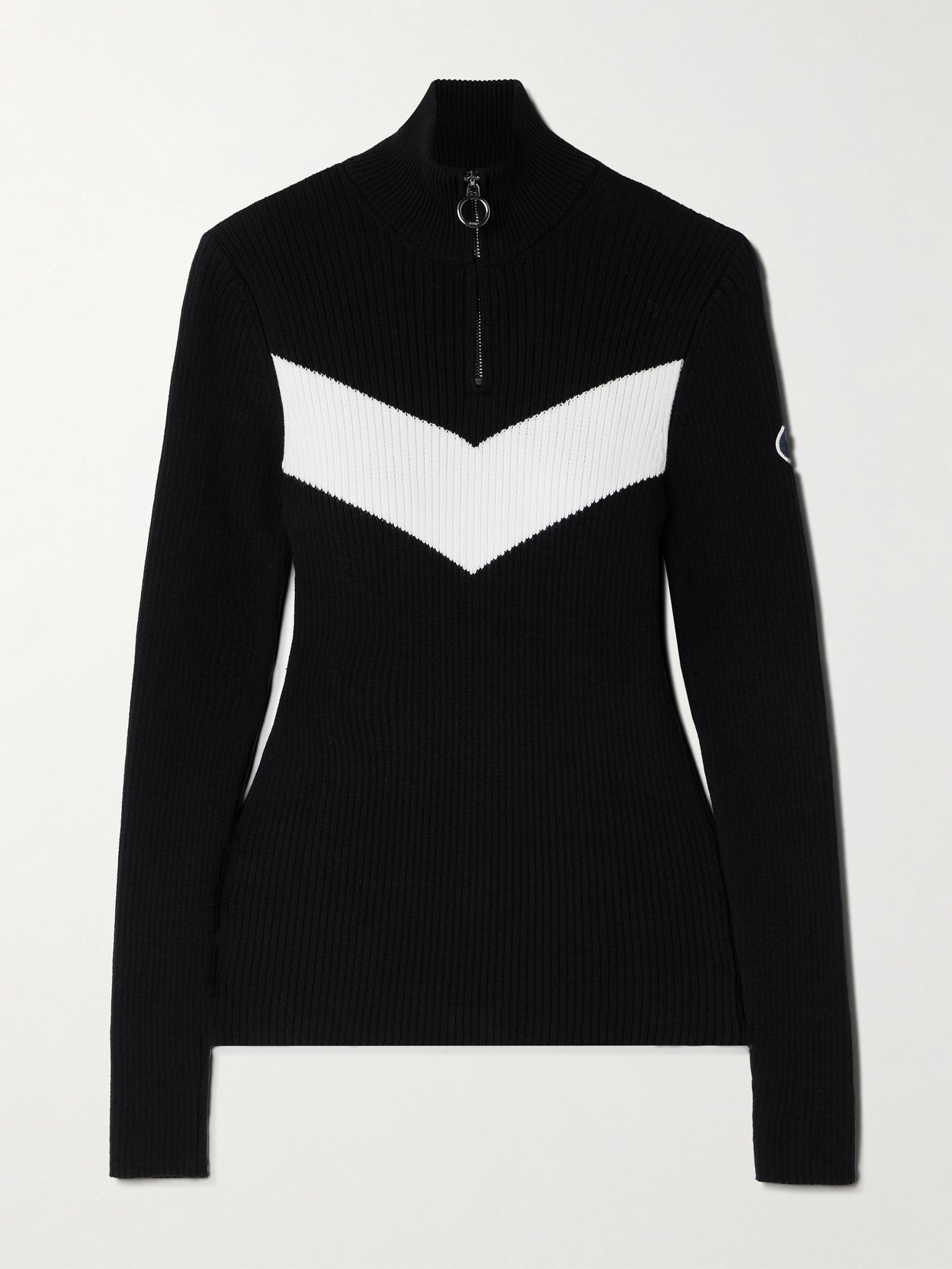 Fusalp Andromede Striped Ribbed-knit Half-zip Sweater In Black