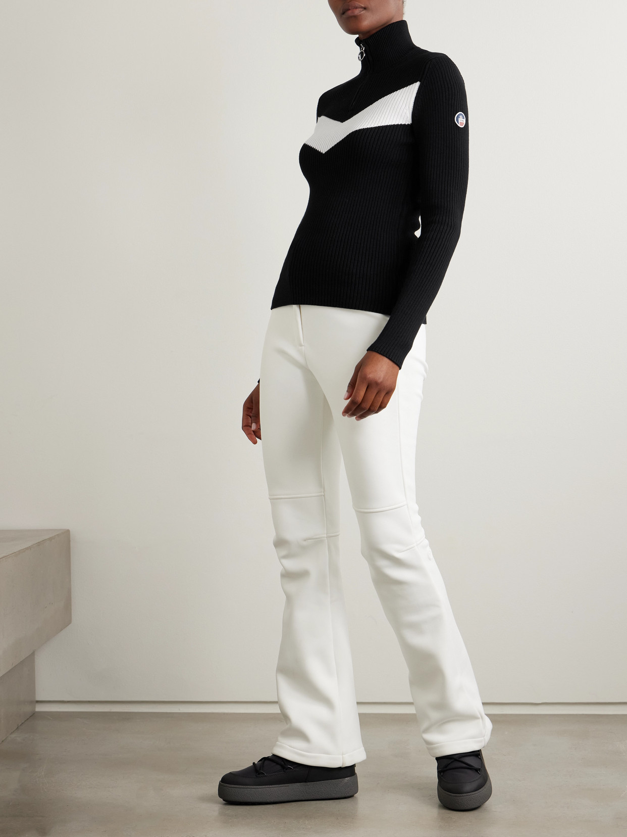 Fusalp Andromede Striped Ribbed-knit Half-zip Sweater In Black