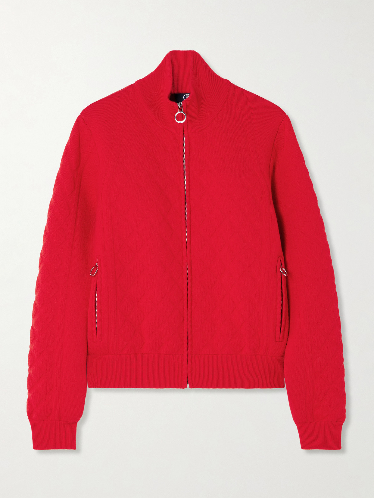 Fusalp Nuria Jacquard-knit Wool-blend Turtleneck Cardigan In Red