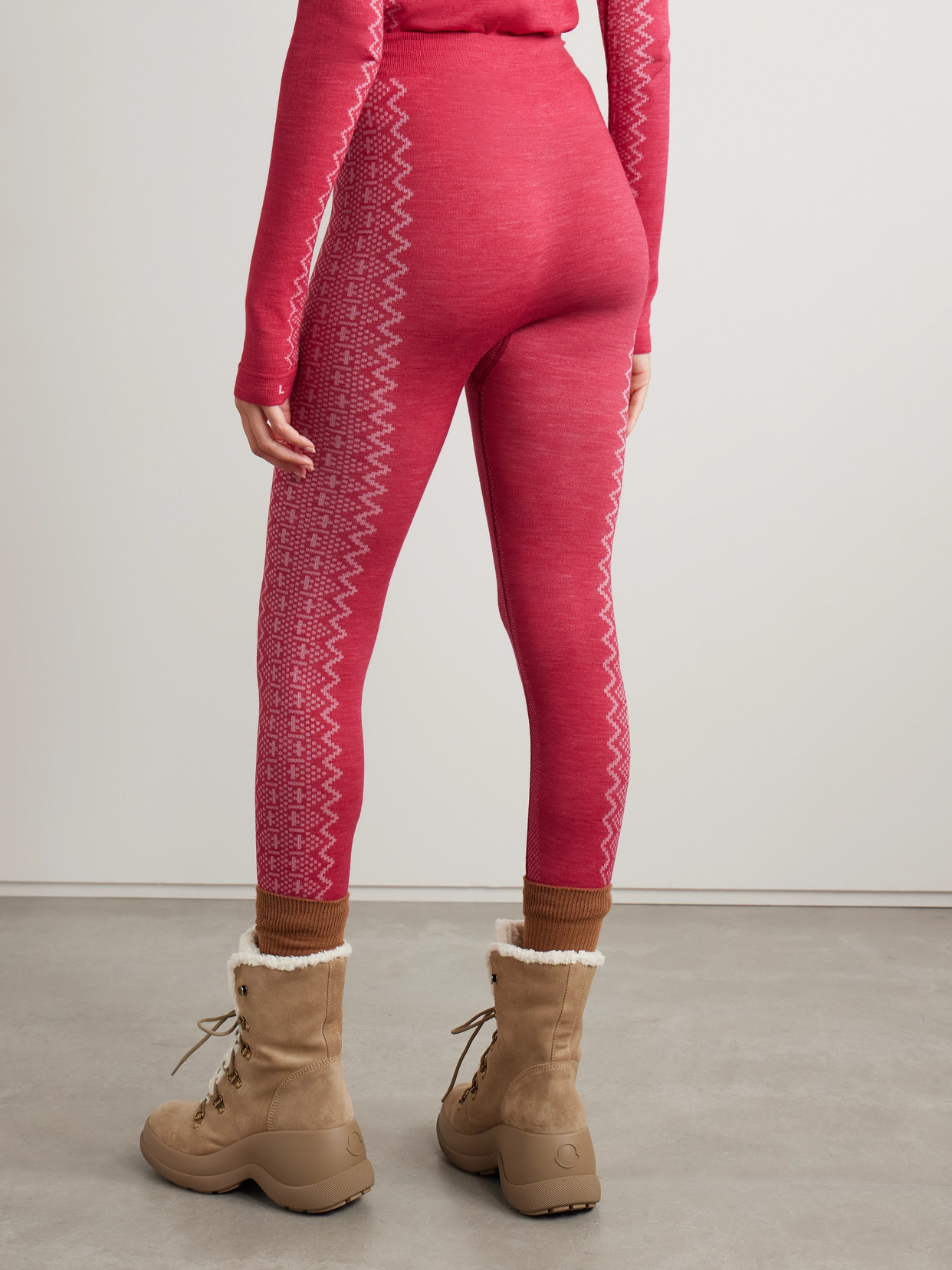 Falke Nordic Cropped Jacquard-knit Wool-blend Leggings In Red