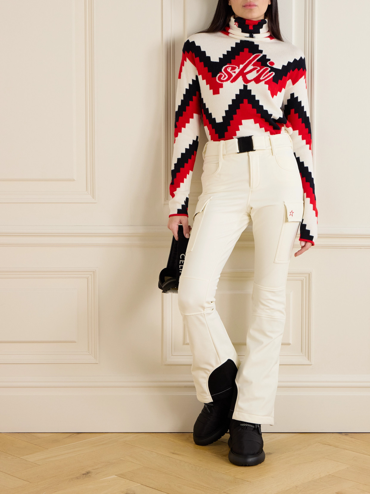 Perfect Moment Belted Flared Ski Pants In White
