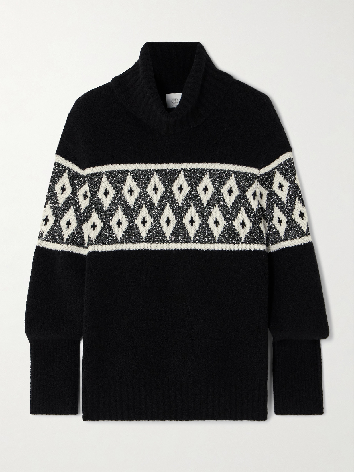 Bogner Uda Sequin-embellished Jacquard-knit Wool-blend Turtleneck Sweater In Black