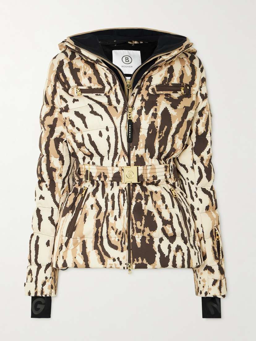 Bogner Ellya Layered Belted Quilted Leopard-print Ski Jacket
