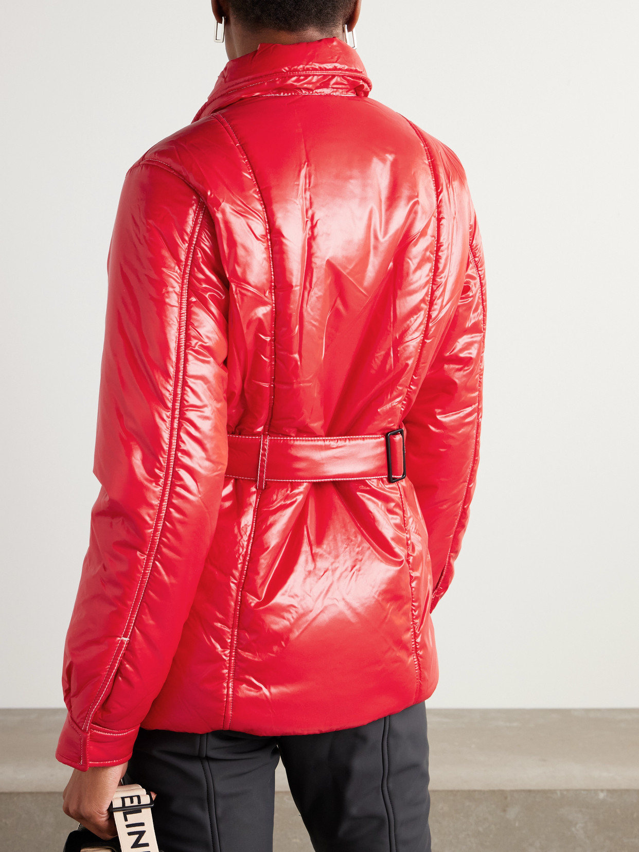 Jade Belted Quilted Padded Glossed-Shell Ski Jacket