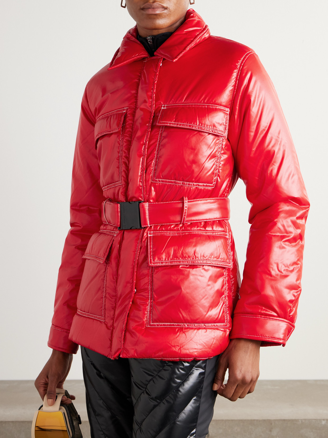 Jade Belted Quilted Padded Glossed-Shell Ski Jacket