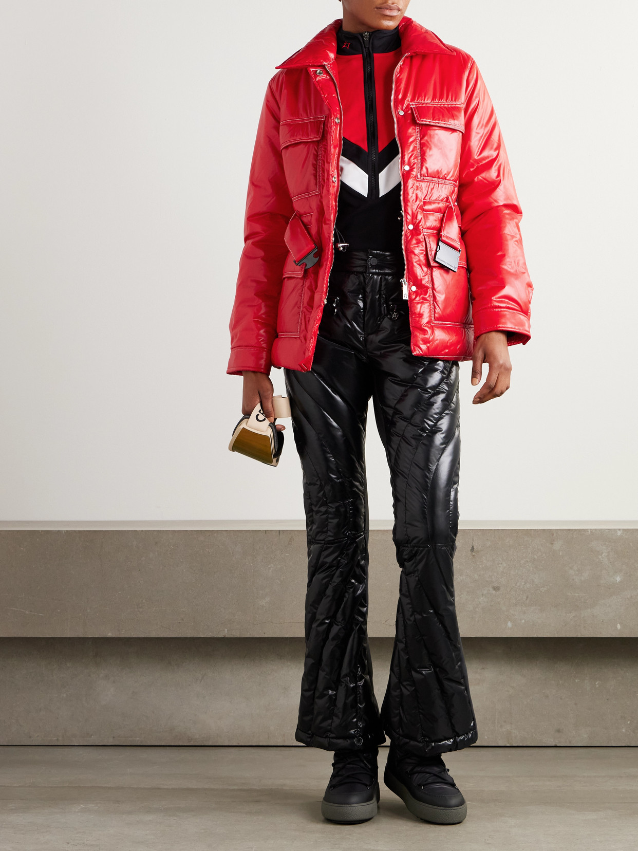 Jade Belted Quilted Padded Glossed-Shell Ski Jacket