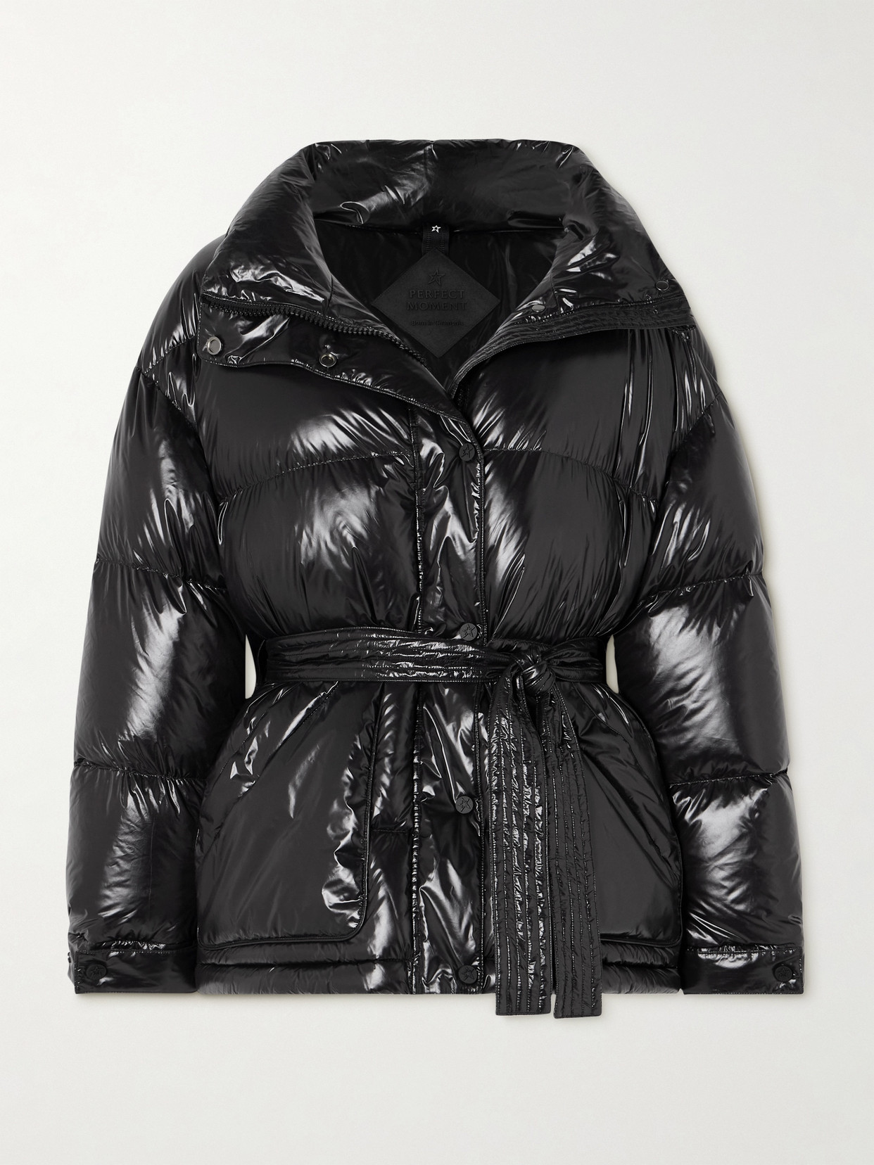 Perfect Moment Maya Hooded Belted Quilted Glossed-shell Down Ski Jacket In Black