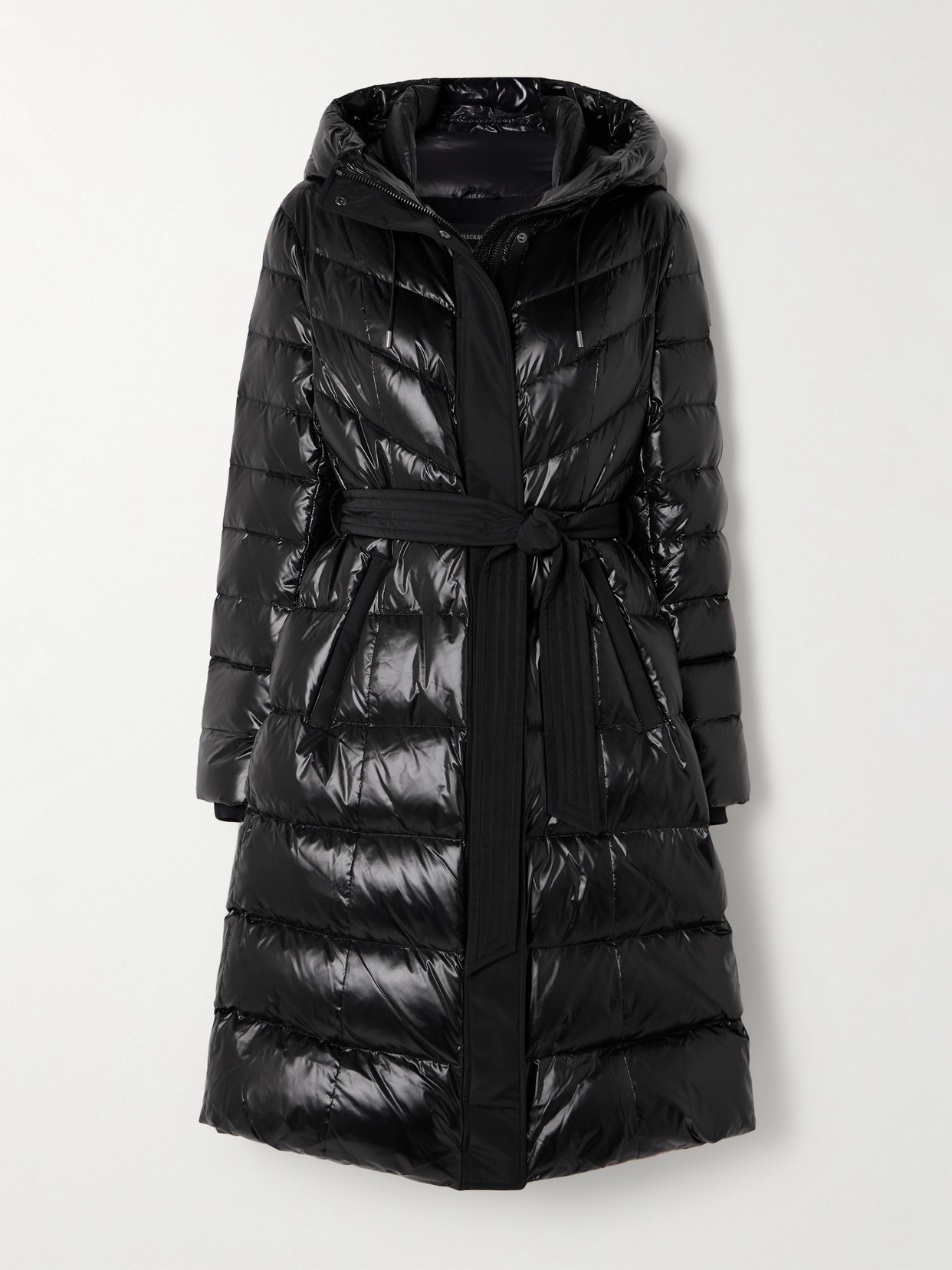 Mackage Coralia Belted Quilted Glossed Recycled-shell Down Coat In Black