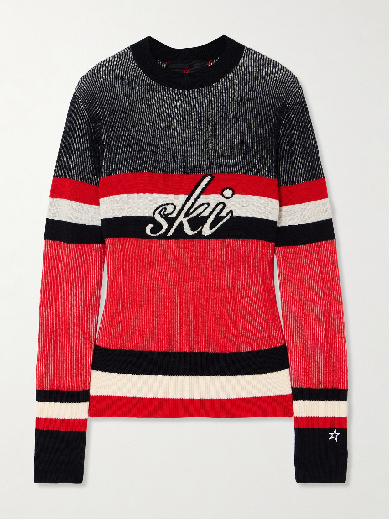 Shop Perfect Moment Evie Intarsia Merino Wool Sweater In Red