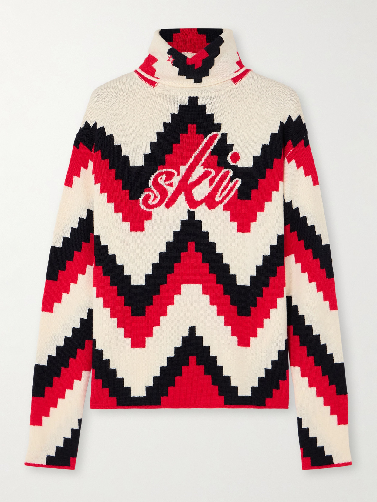Perfect Moment Chevron Roll Neck Sweater Chevron Print/red In Multi