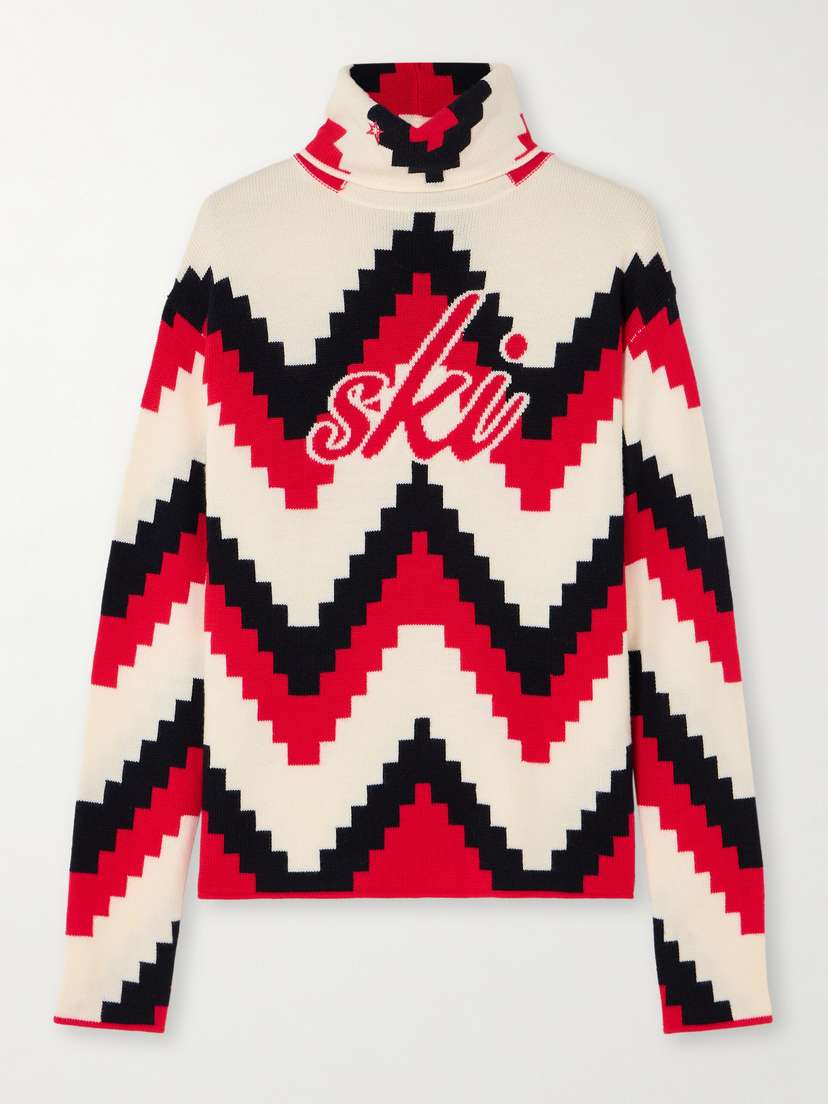 Perfect Moment Intarsia Merino Wool Turtleneck Sweater