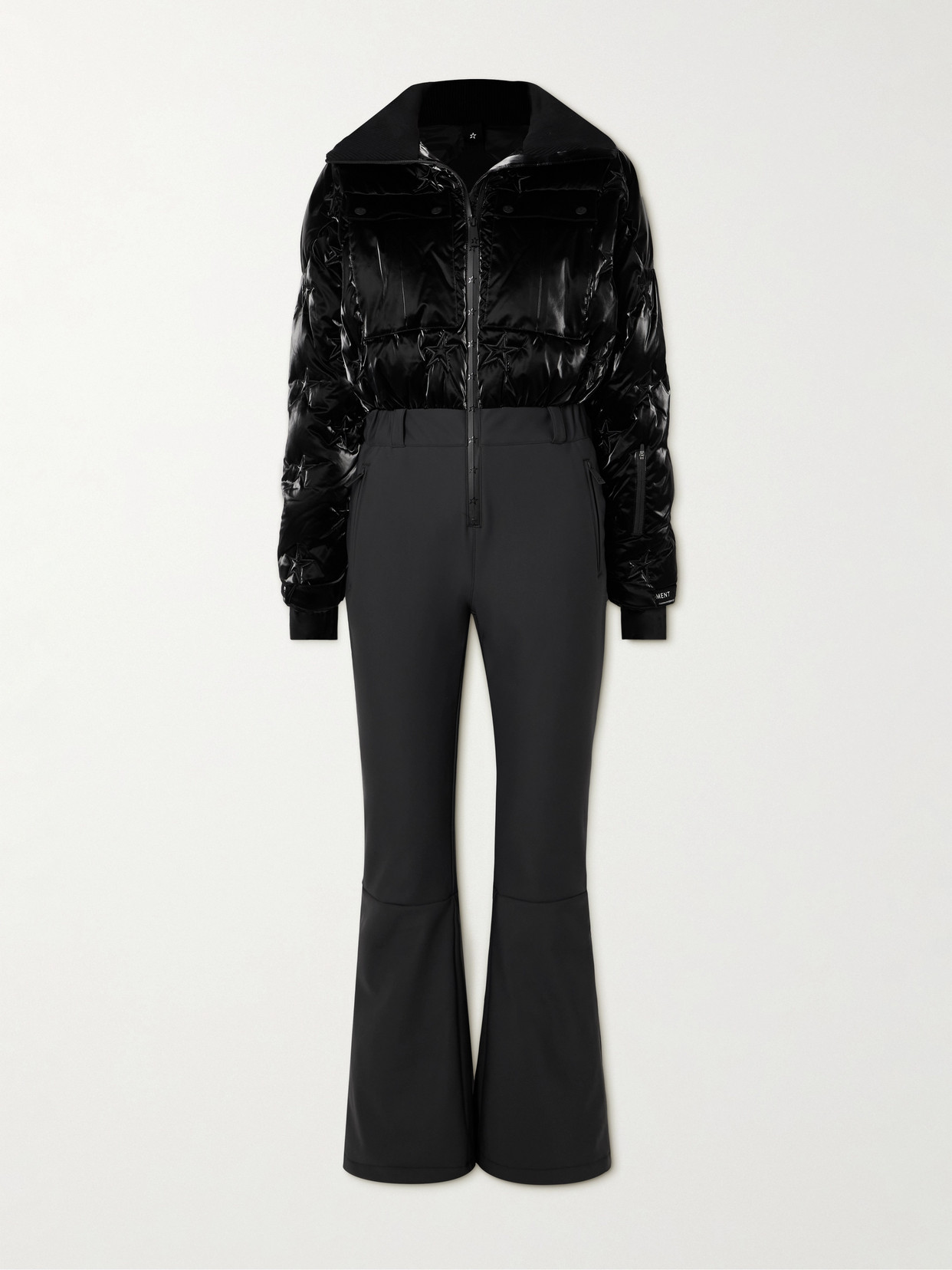 Perfect Moment Helen Embroidered Quilted Down Ski Suit In Black