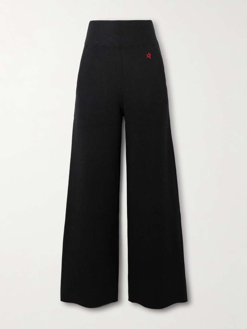 Perfect Moment Embroidered Knitted Wool Wide-leg Pants