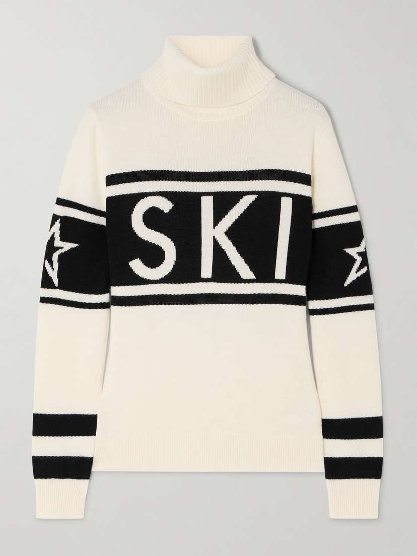 Perfect Moment Schild Intarsia Merino Wool Turtleneck Sweater - x large